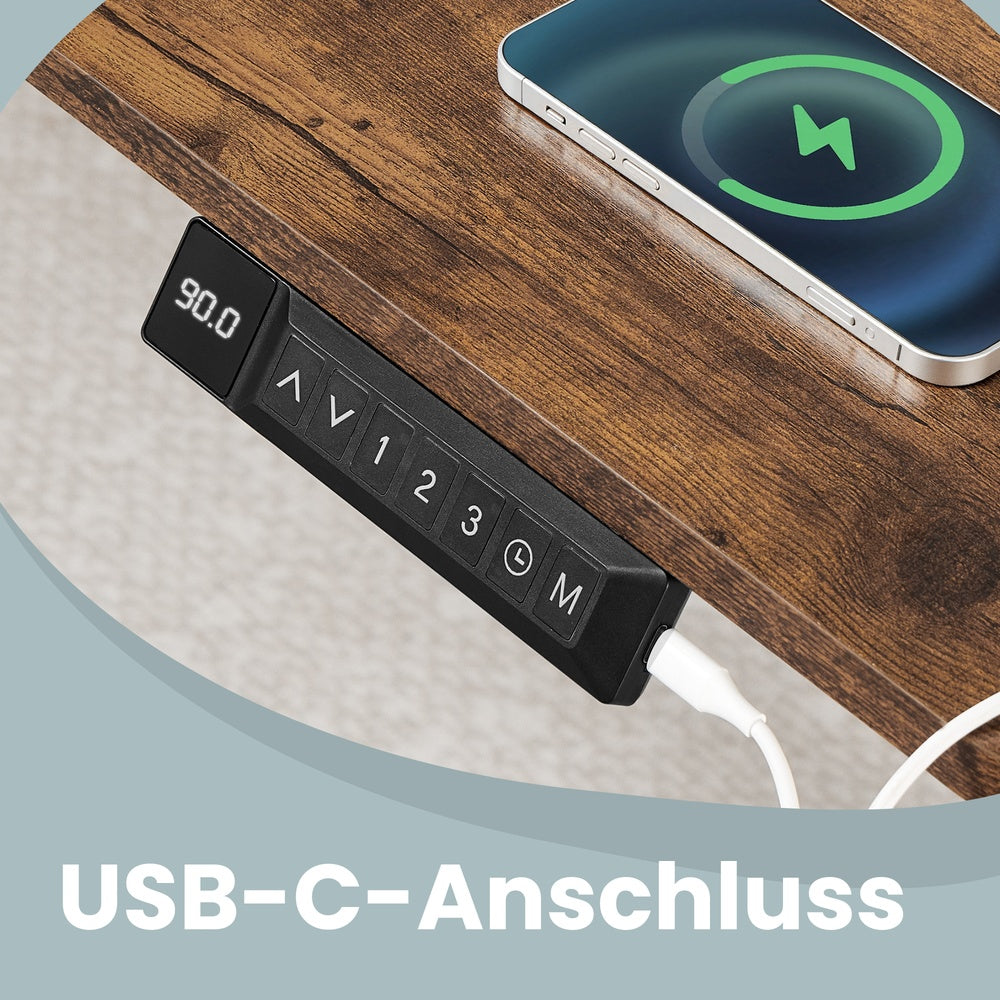 Höhenverstellbarer Schreibtisch elektrisch, 140 x 80 cm, mit USB-C-Anschluss