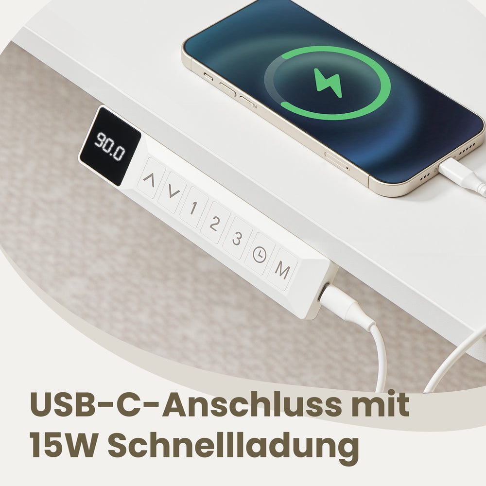 Höhenverstellbarer Schreibtisch elektrisch, 140 x 80 cm, mit USB-C-Anschluss