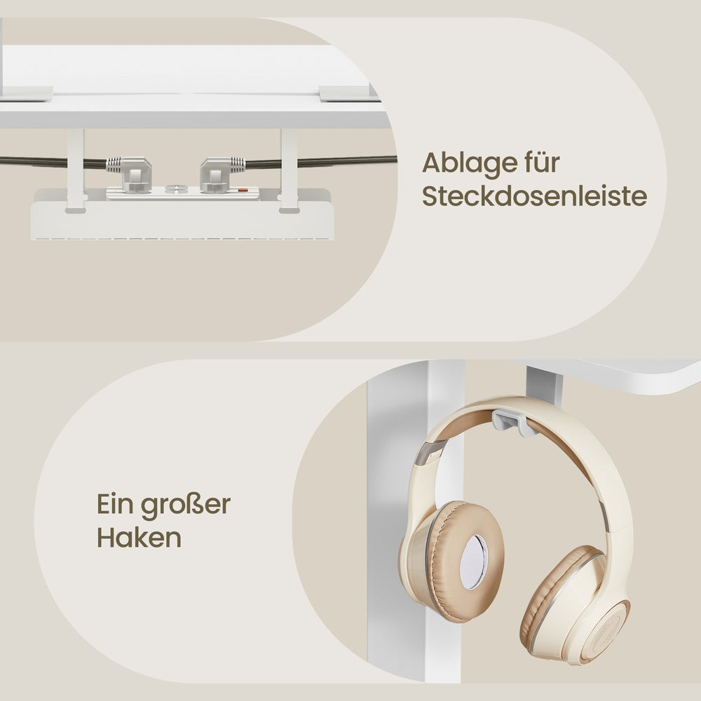 Höhenverstellbarer Schreibtisch elektrisch, 140 x 80 cm, mit USB-C-Anschluss