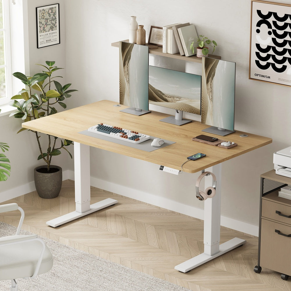Höhenverstellbarer Schreibtisch elektrisch, 140 x 80 cm, mit USB-C-Anschluss
