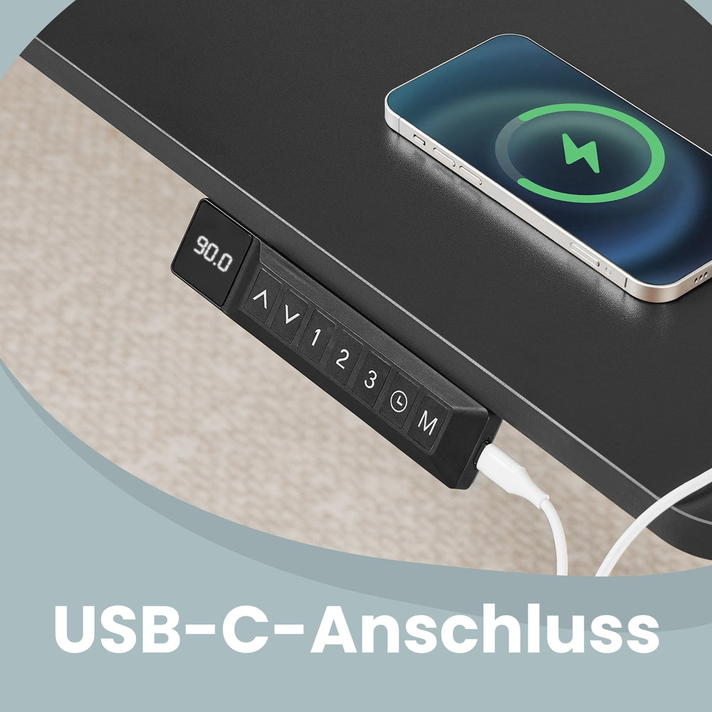Höhenverstellbarer Schreibtisch elektrisch, 160 x 80 cm, mit USB-C-Anschluss