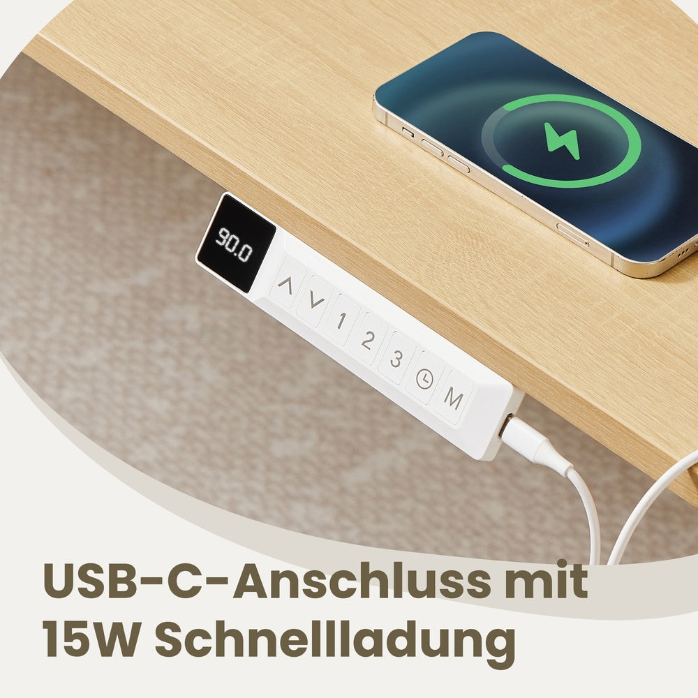 Höhenverstellbarer Schreibtisch elektrisch, 160 x 80 cm, mit USB-C-Anschluss