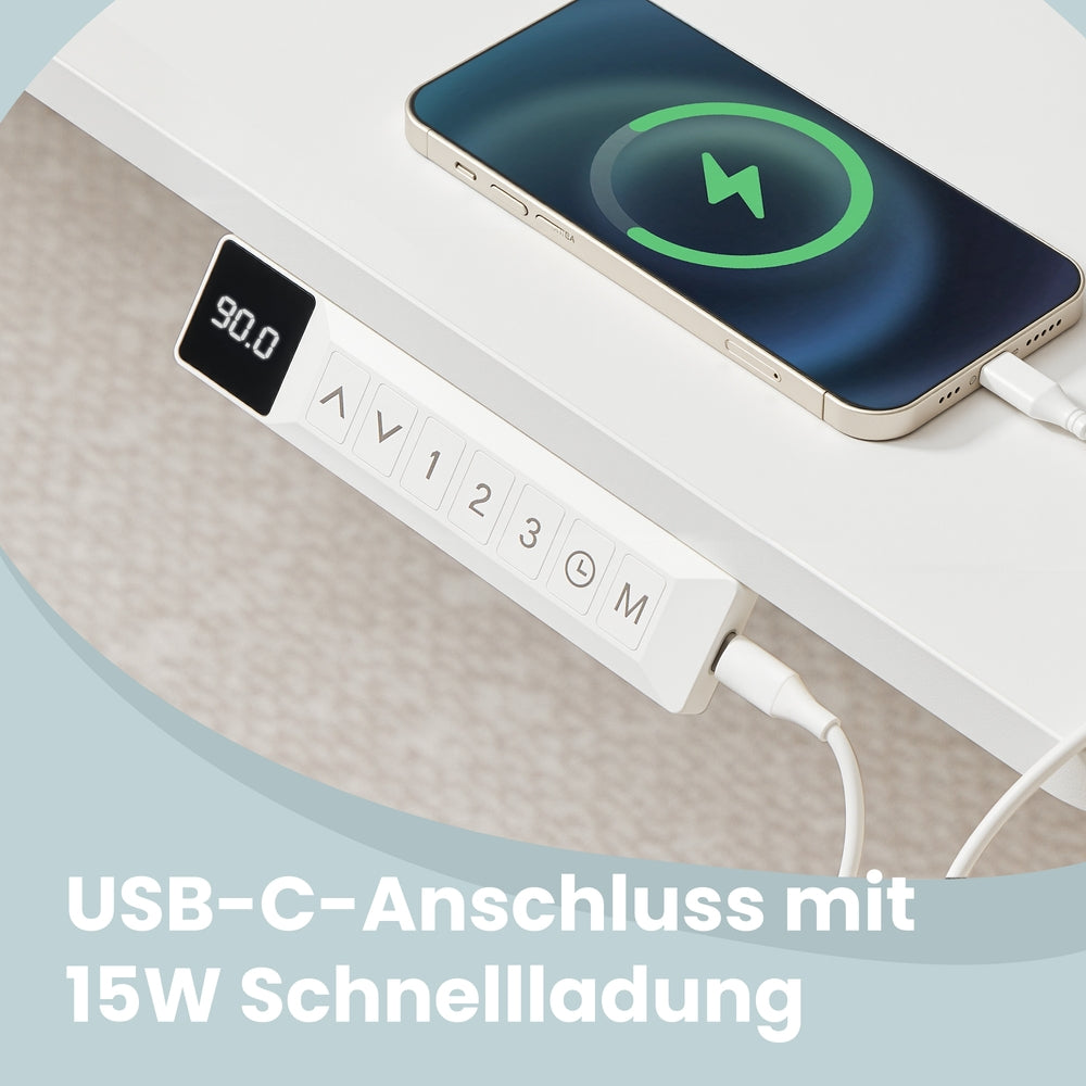 Höhenverstellbarer Schreibtisch elektrisch, 180 x 80 cm, mit USB-C-Anschluss
