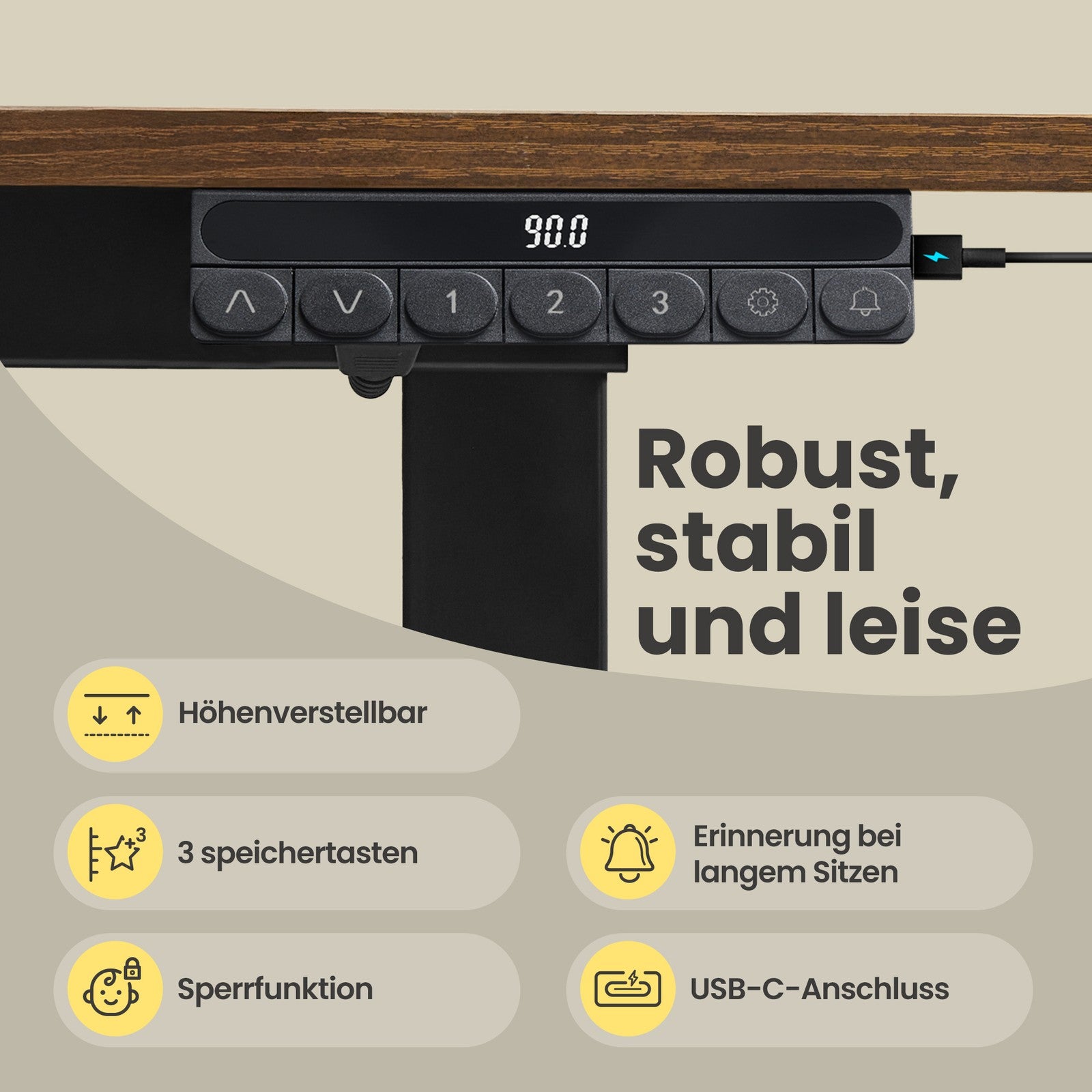 Höhenverstellbarer Schreibtisch,  140 x 70 cm, Monitorständer
