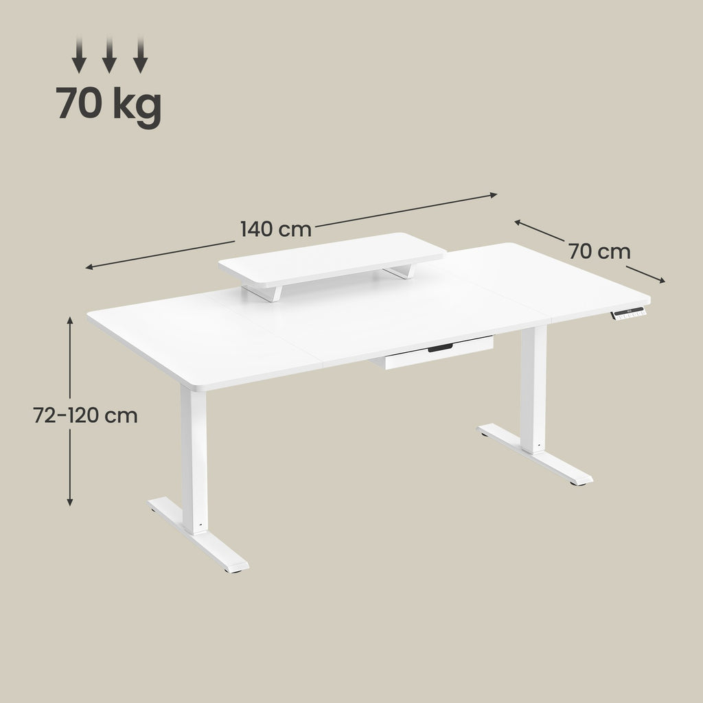 Höhenverstellbarer Schreibtisch,  140 x 70 cm, Monitorständer