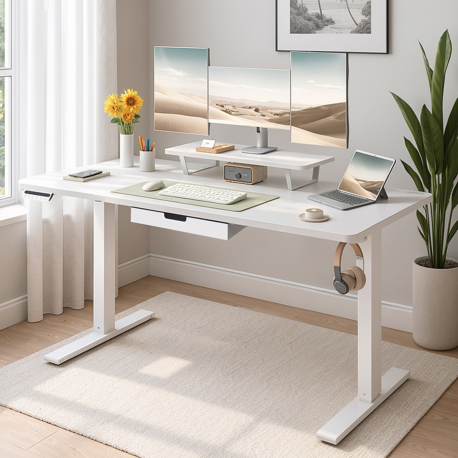 Höhenverstellbarer Schreibtisch,  140 x 70 cm, Monitorständer