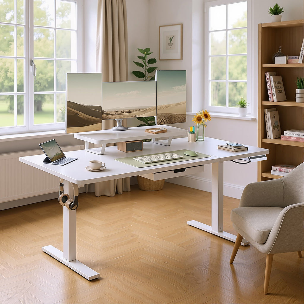 Höhenverstellbarer Schreibtisch,  140 x 70 cm, Monitorständer