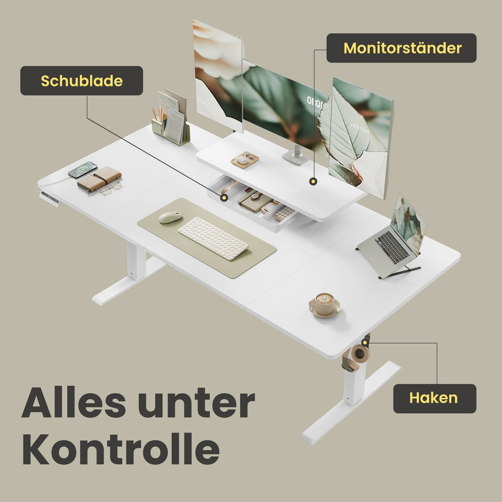 Höhenverstellbarer Schreibtisch,  140 x 70 cm, Monitorständer