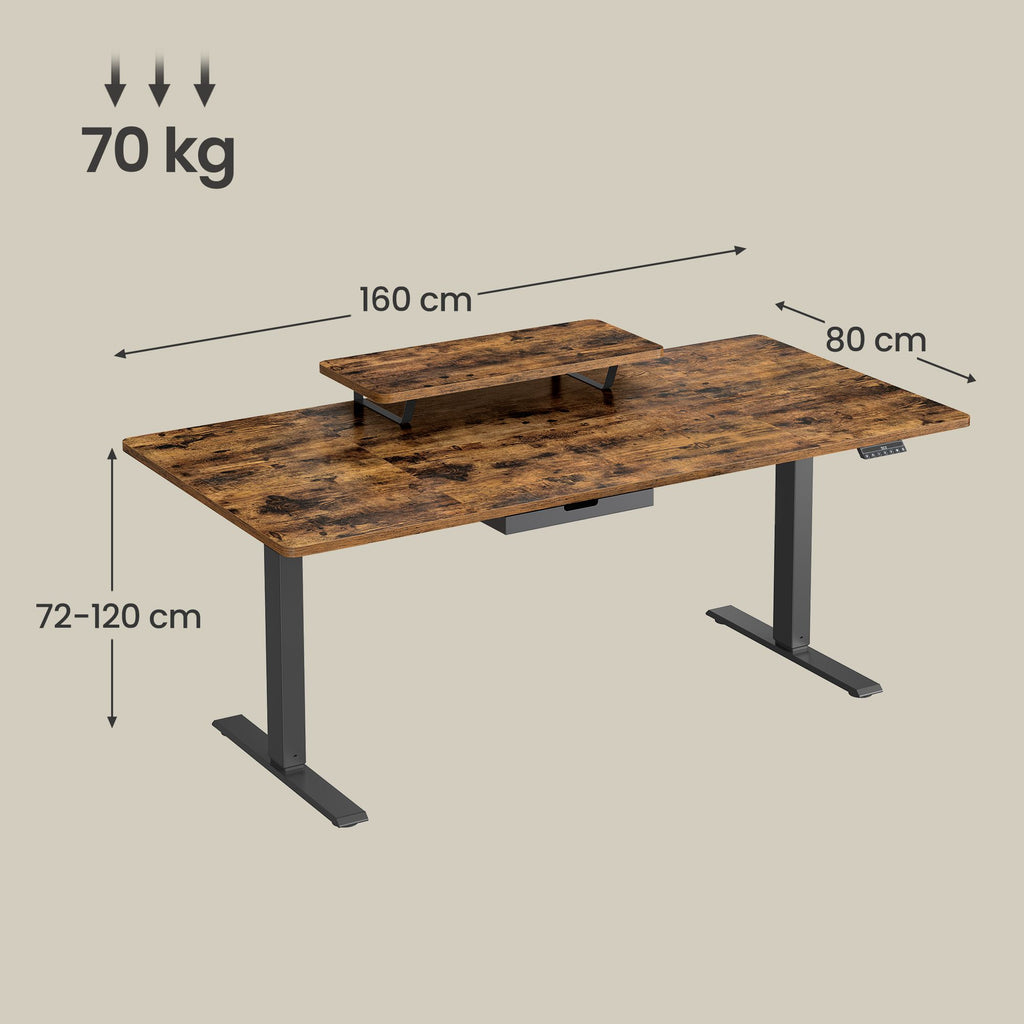 Höhenverstellbarer Schreibtisch,  160 x 80 cm, Monitorständer