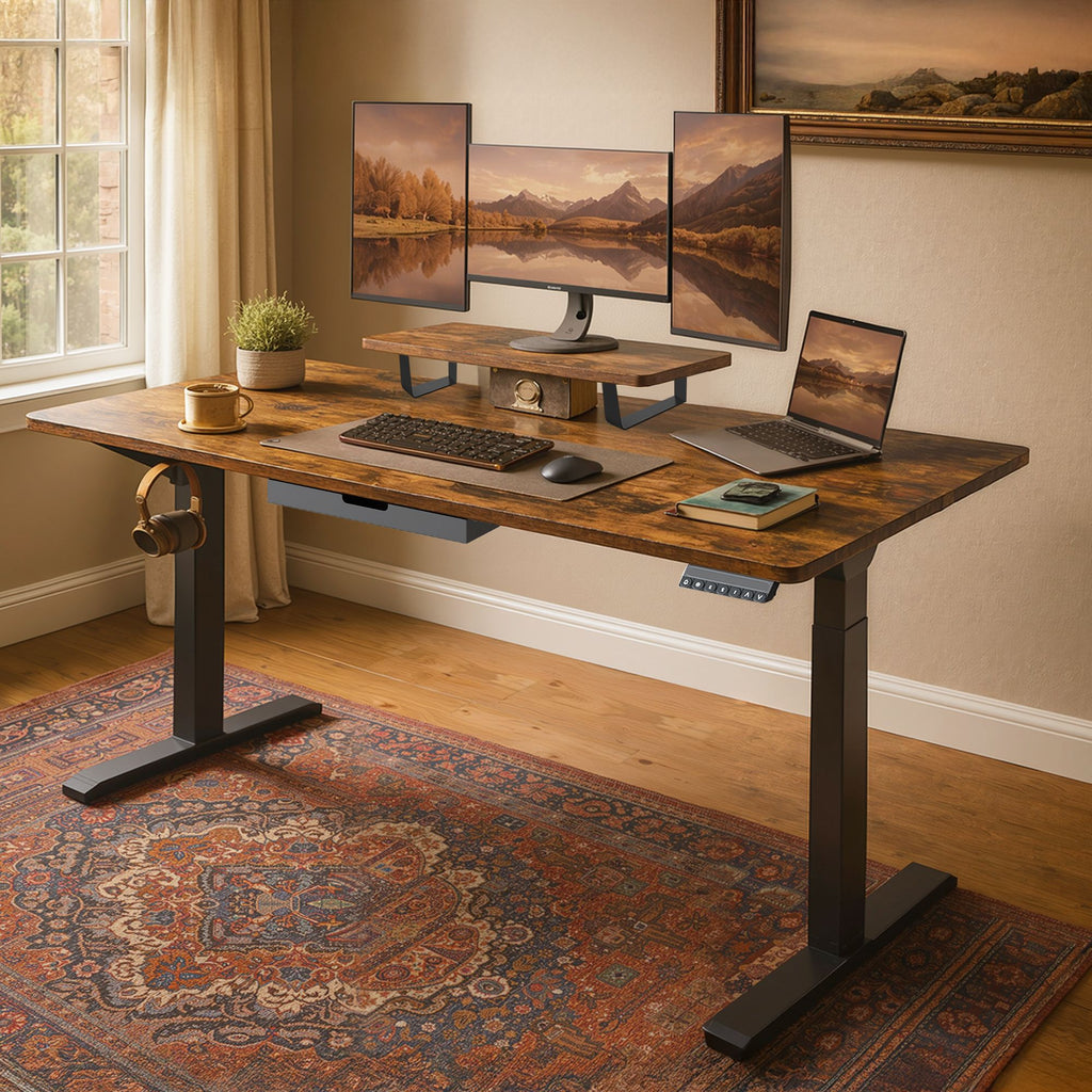 Höhenverstellbarer Schreibtisch,  160 x 80 cm, Monitorständer