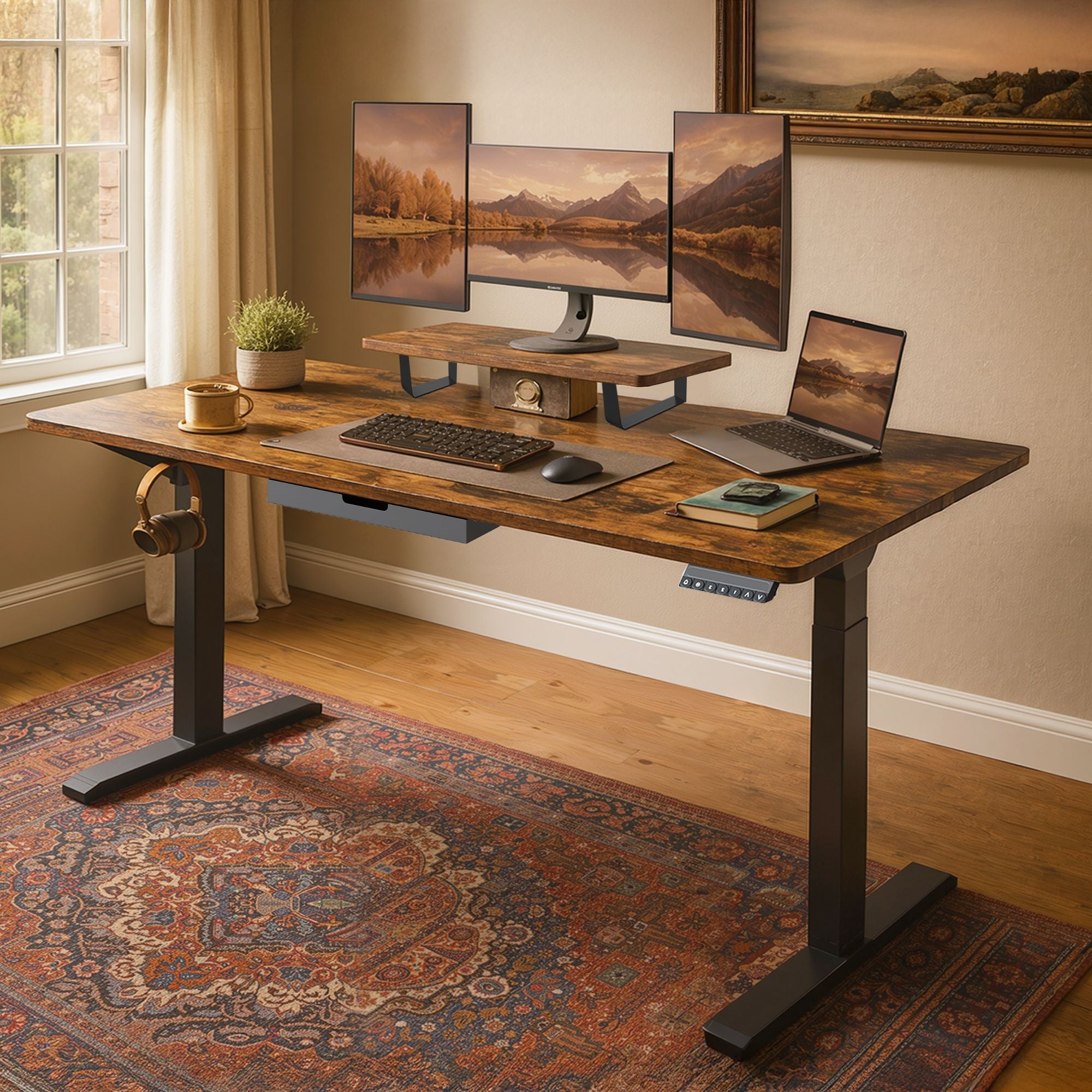 Höhenverstellbarer Schreibtisch,  160 x 80 cm, Monitorständer