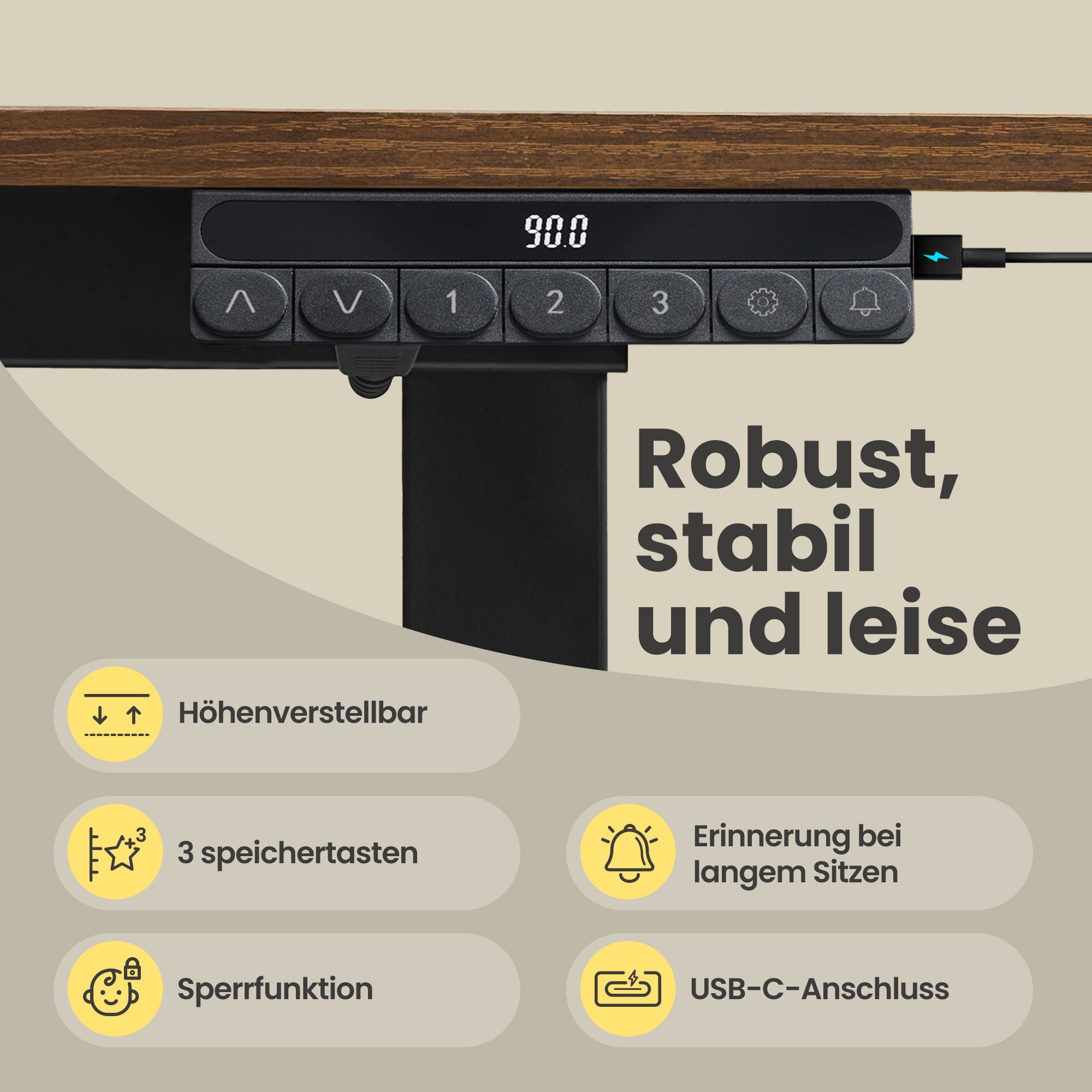 Höhenverstellbarer Schreibtisch,  160 x 80 cm, Monitorständer