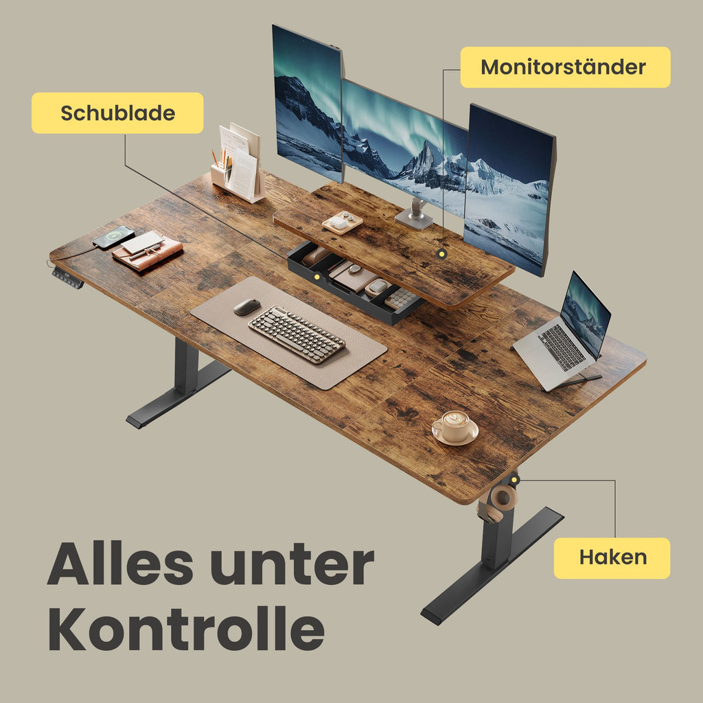 Höhenverstellbarer Schreibtisch,  160 x 80 cm, Monitorständer