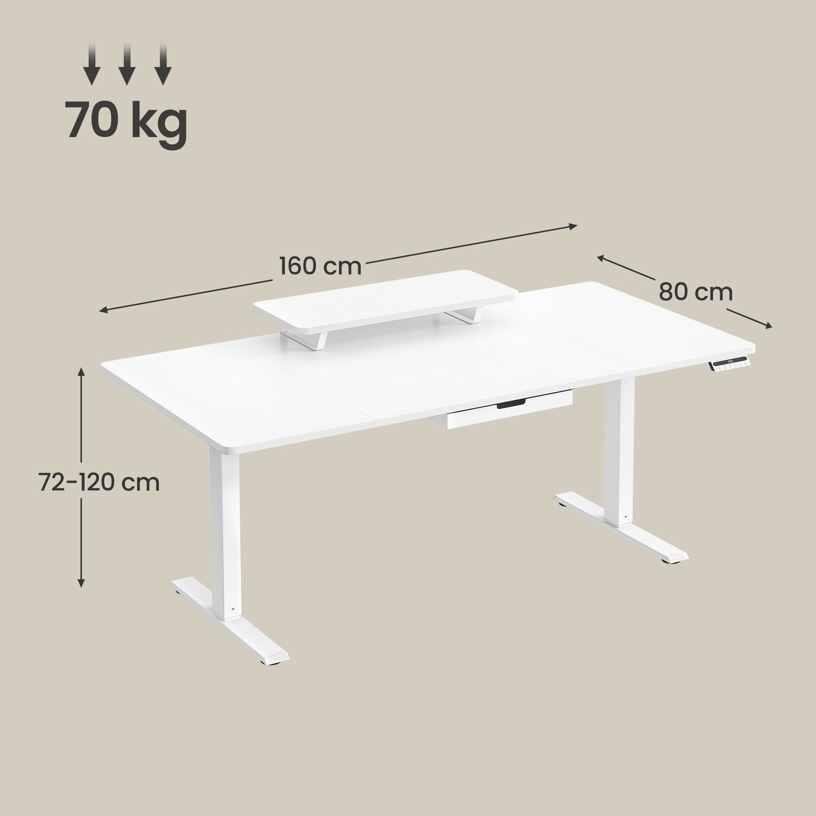 Höhenverstellbarer Schreibtisch, 160 x 80 cm, Monitorständer