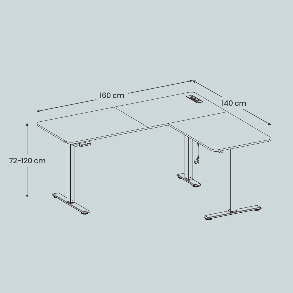 L-förmiger Eckschreibtisch, Höhenverstellbarer Schreibtisch, 160 x 140 cm