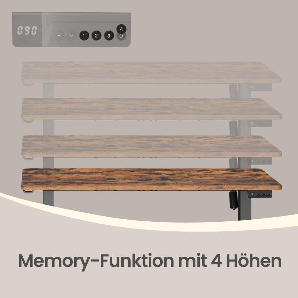 Elektrisch verstellbarer Stehtisch, Memory-Funktion mit 4 Höhen, Schreibtisch für Home Office