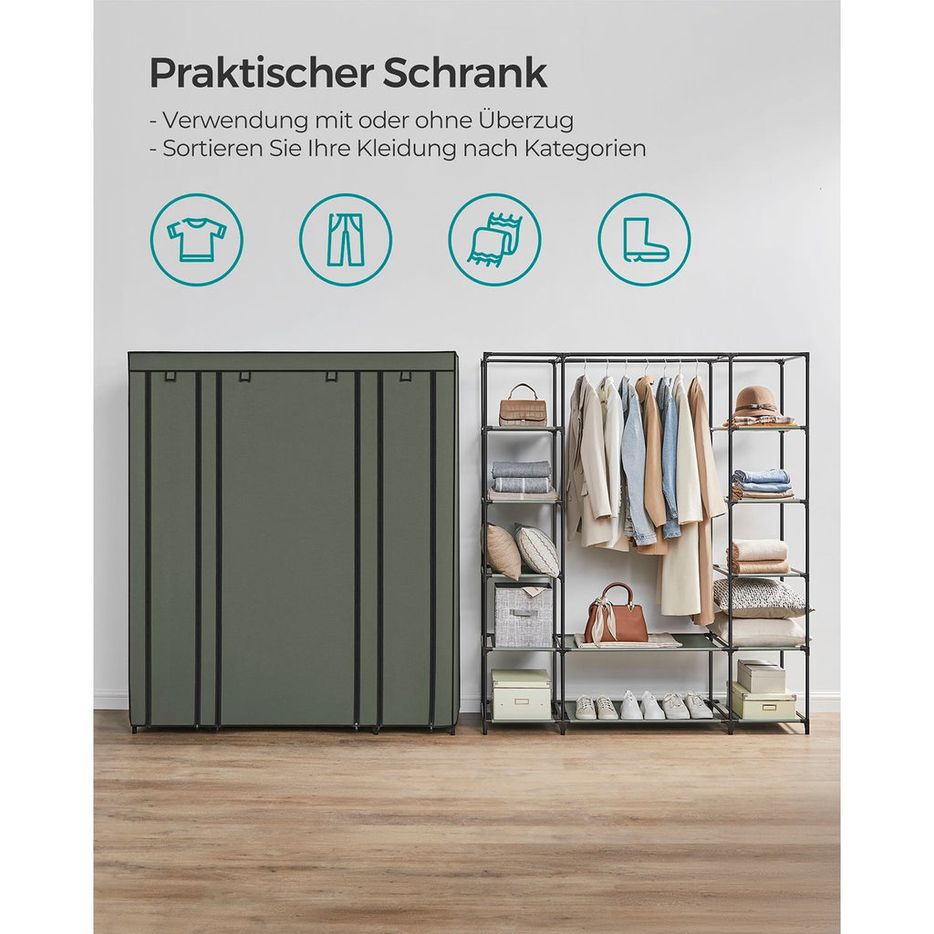 Stoffschrank mit Kleiderstange salbeigrün
