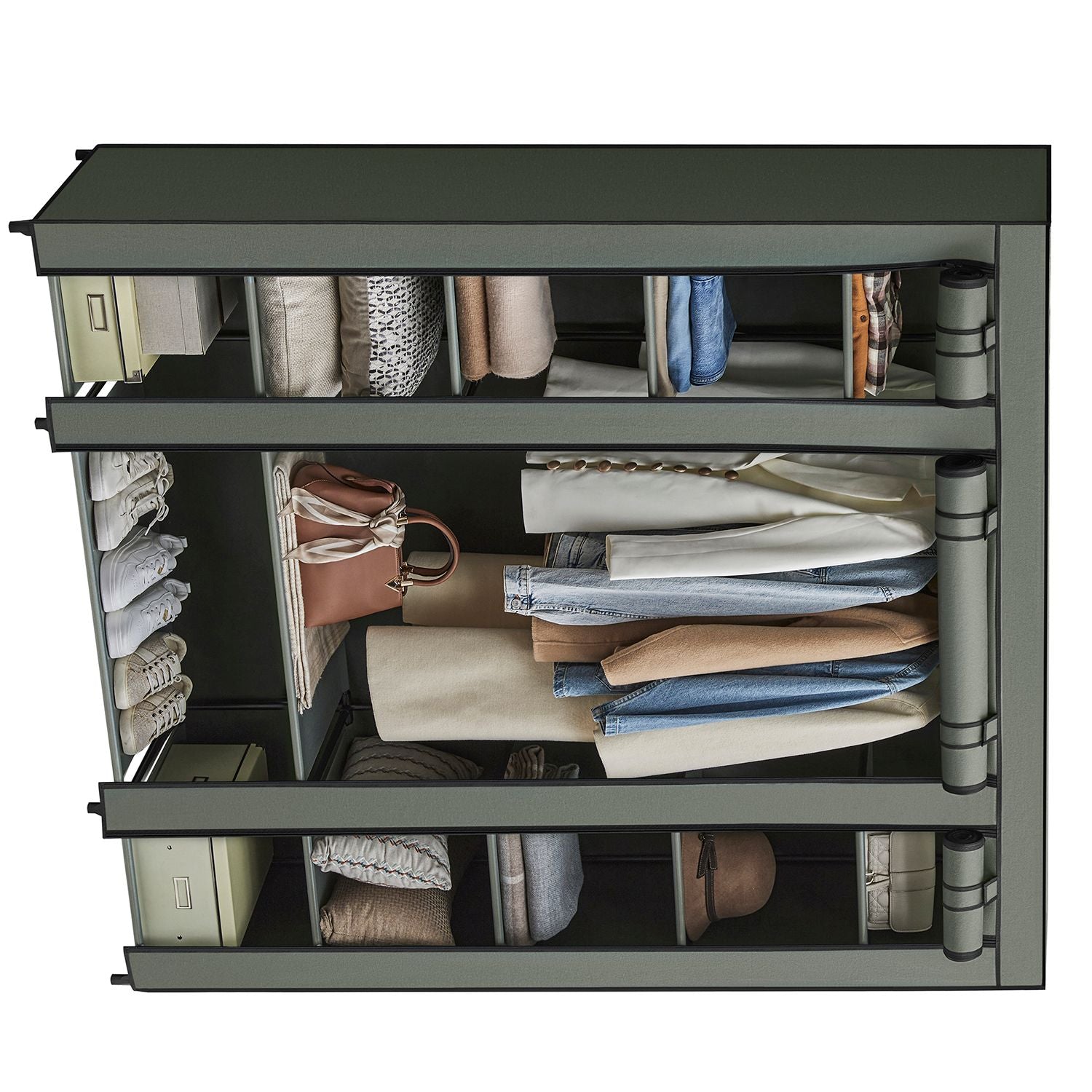 Stoffschrank mit Kleiderstange salbeigrün
