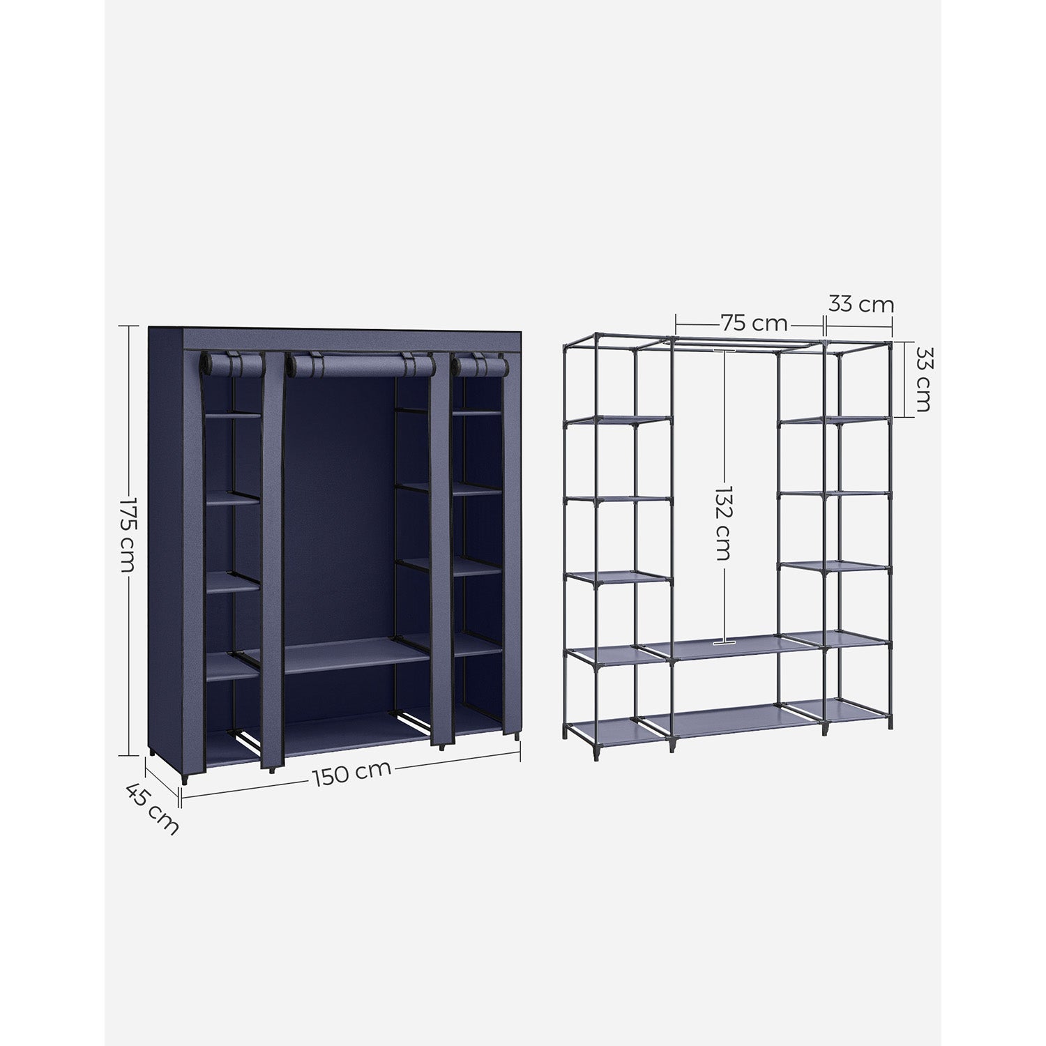 Stoffschrank mit Kleiderstange und Metallrahmen