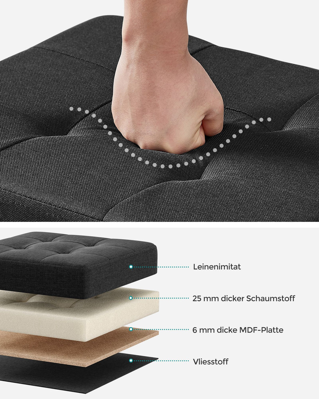 Sitzbank klappbar 32 x 40 x 33,5 cm mit Stauraum schwarz
