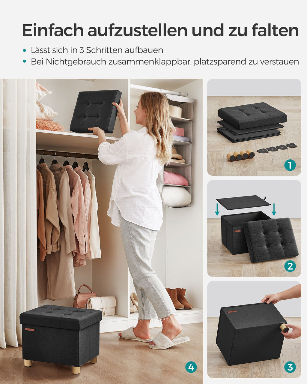 Sitzbank klappbar 32 x 40 x 33,5 cm mit Stauraum schwarz