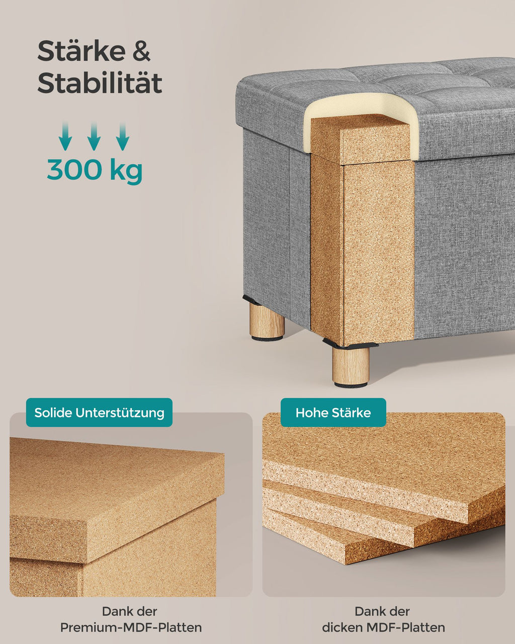 Klappbarer Sitzhocker mit Stauraum 32 x 40 cm taubengrau