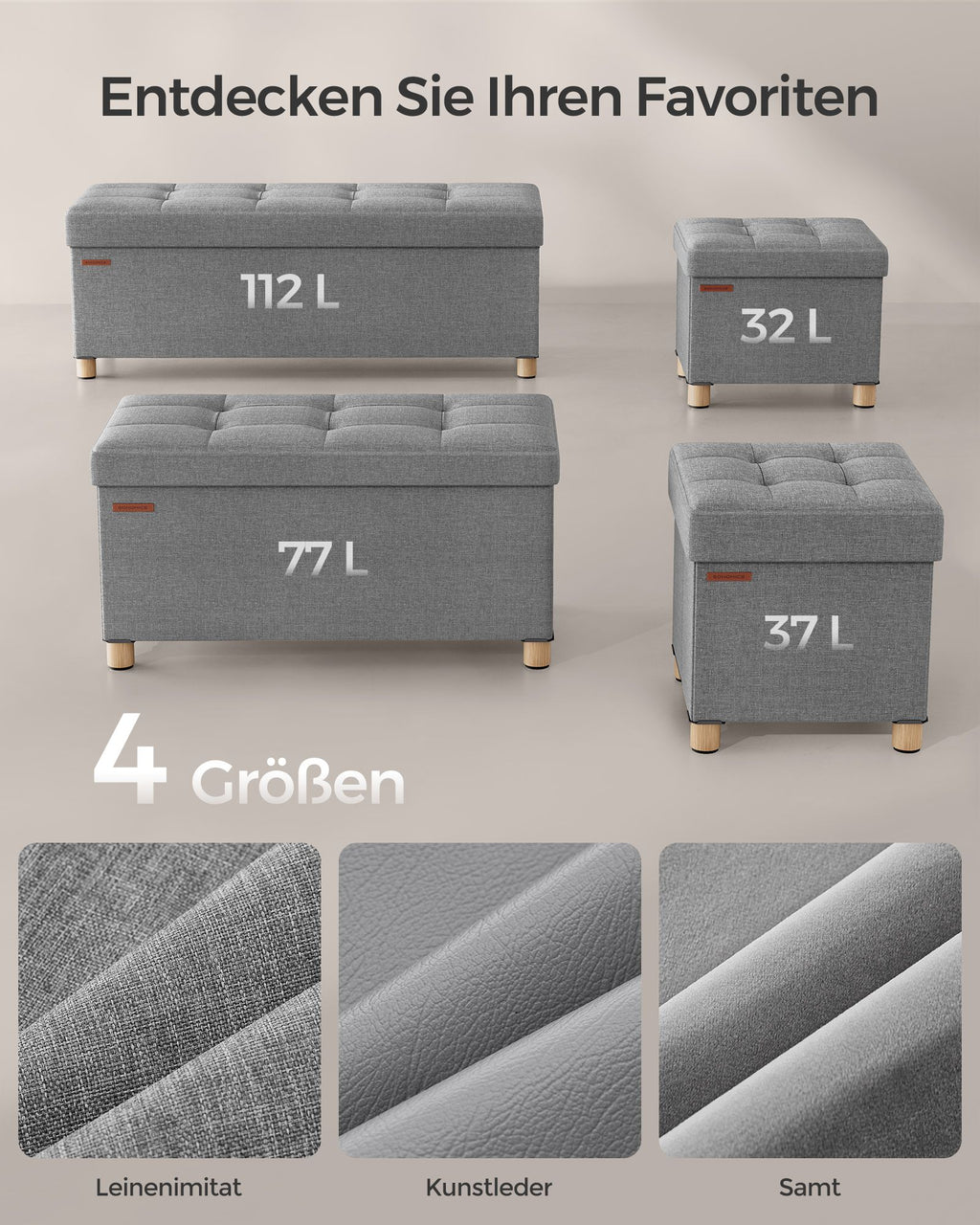 Klappbarer Sitzhocker mit Stauraum 32 x 40 cm taubengrau