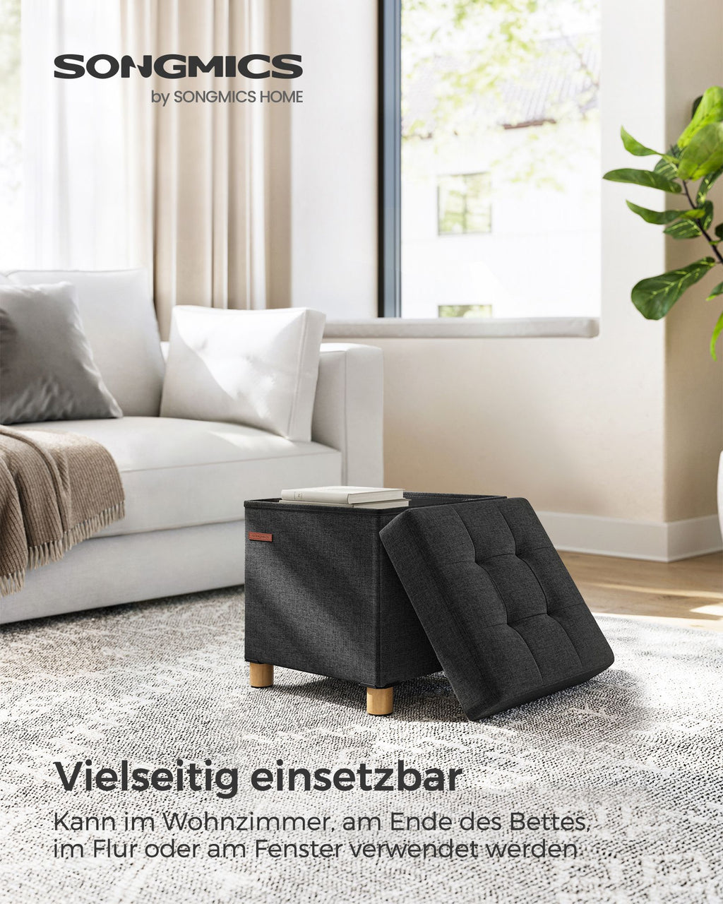 Sitzbank klappbar 38 x 38 x 40 cm mit Stauraum schwarz