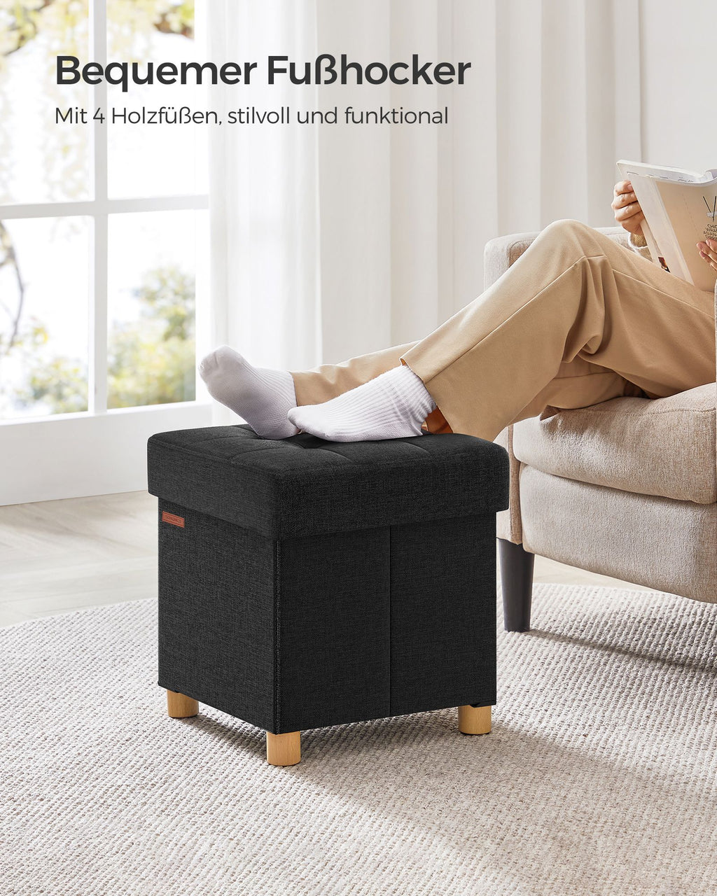 Sitzbank klappbar 38 x 38 x 40 cm mit Stauraum schwarz