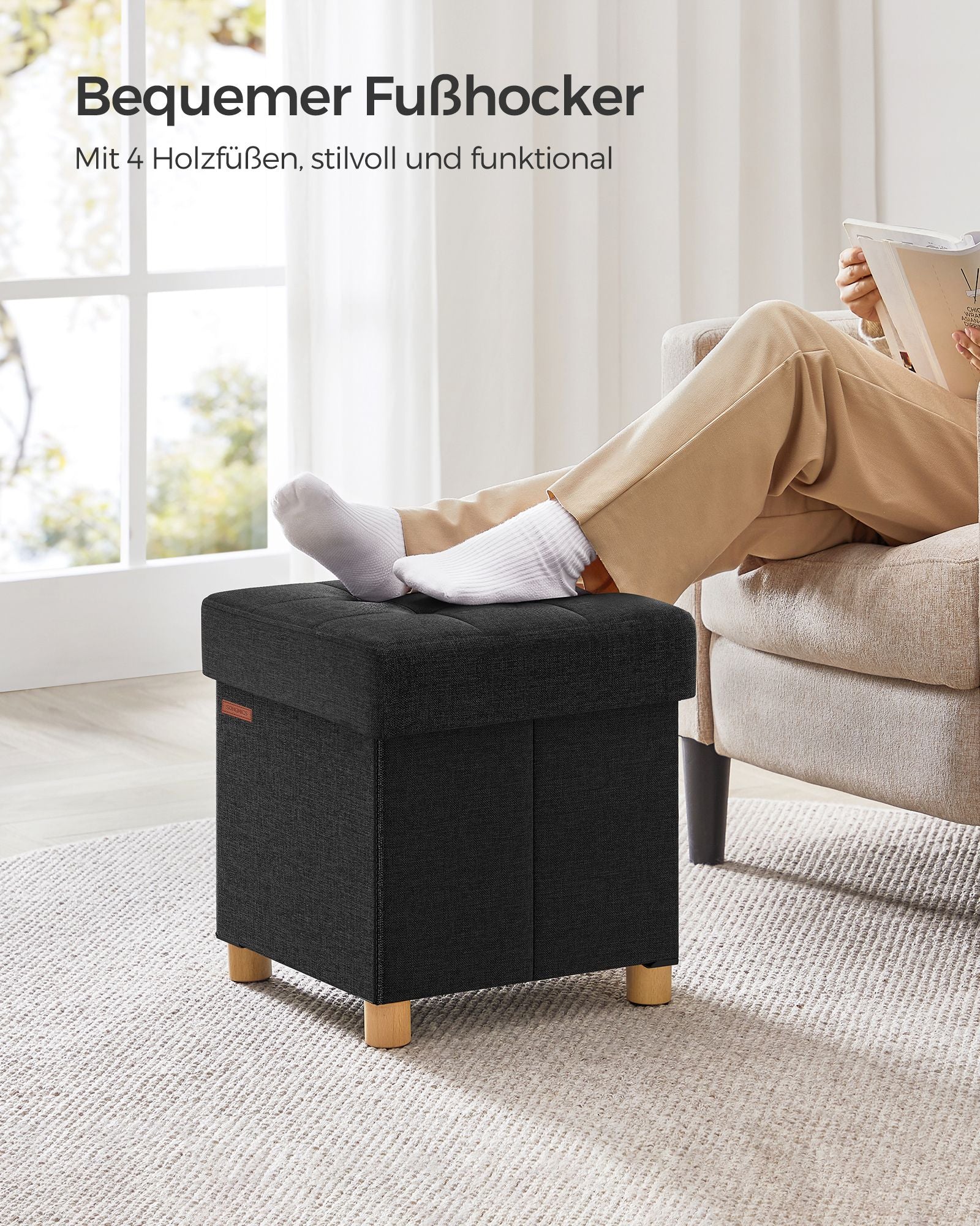 Sitzbank klappbar 38 x 38 x 40 cm mit Stauraum schwarz