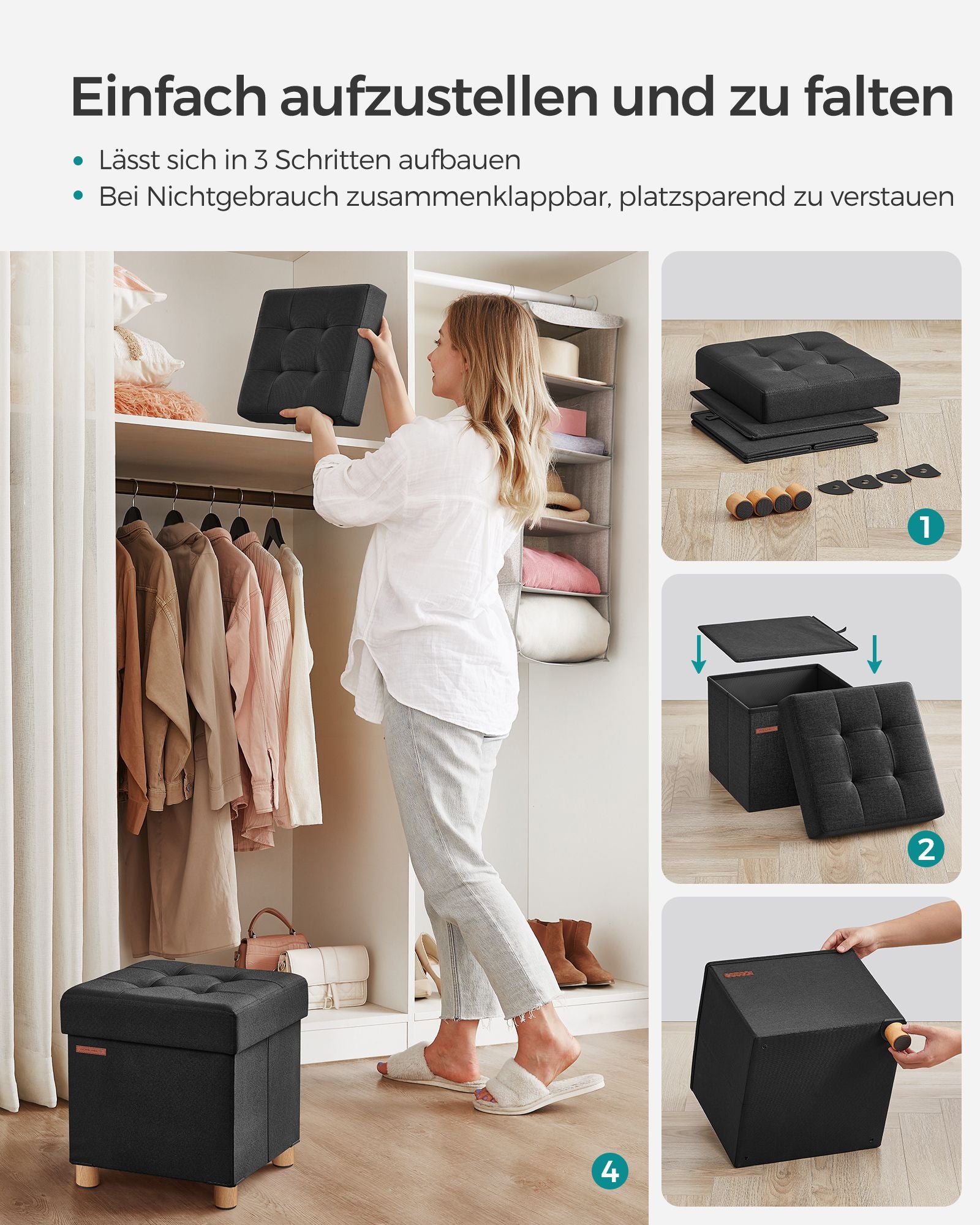 Sitzbank klappbar 38 x 38 x 40 cm mit Stauraum schwarz