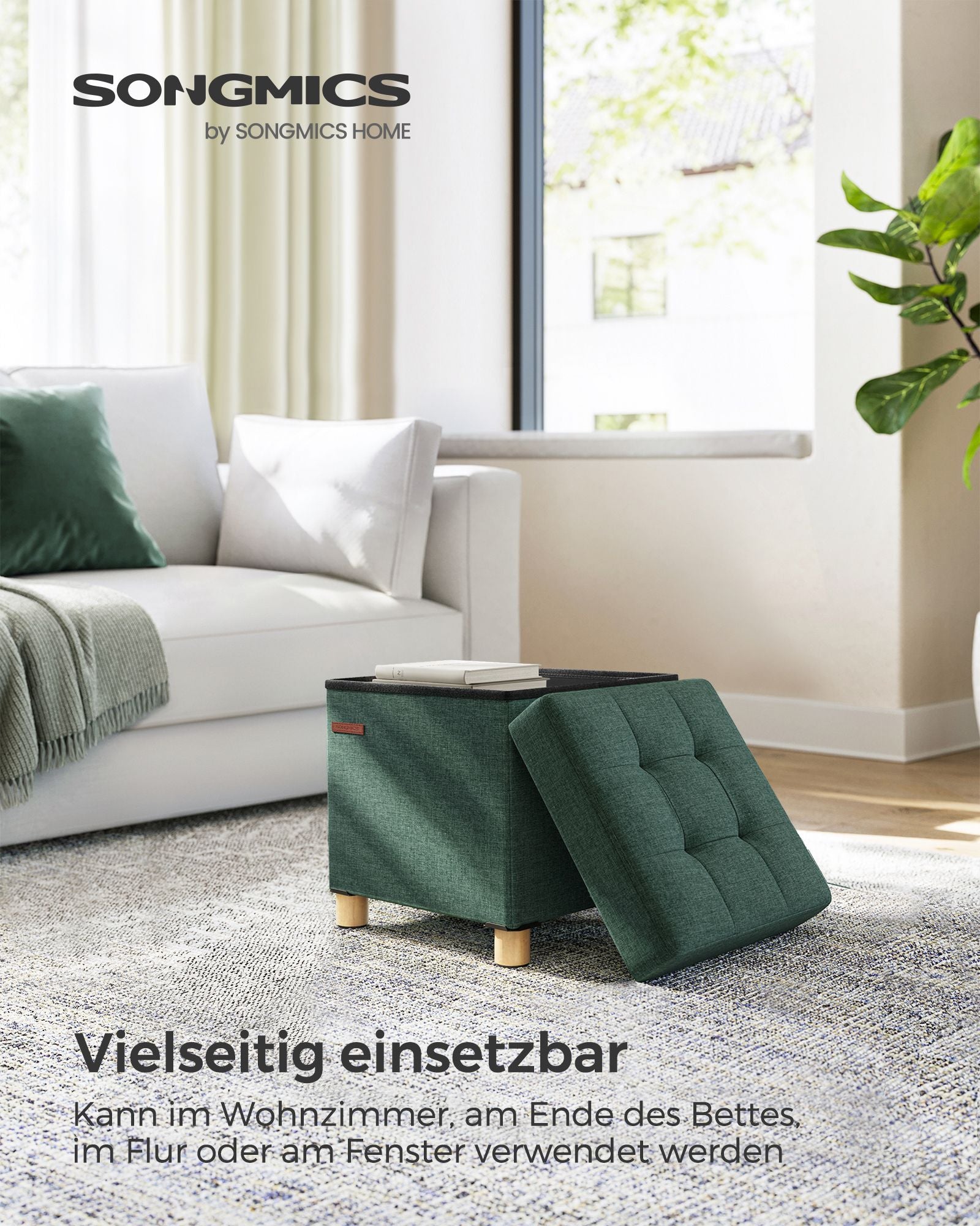 Sitzbank klappbar 38 x 38 x 40 cm mit Stauraum vintagegrün
