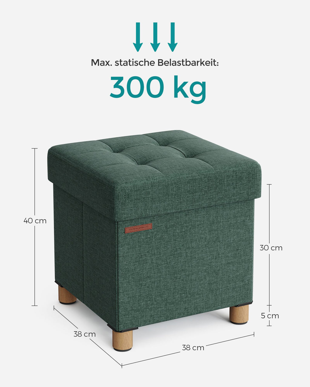 Sitzbank klappbar 38 x 38 x 40 cm mit Stauraum vintagegrün