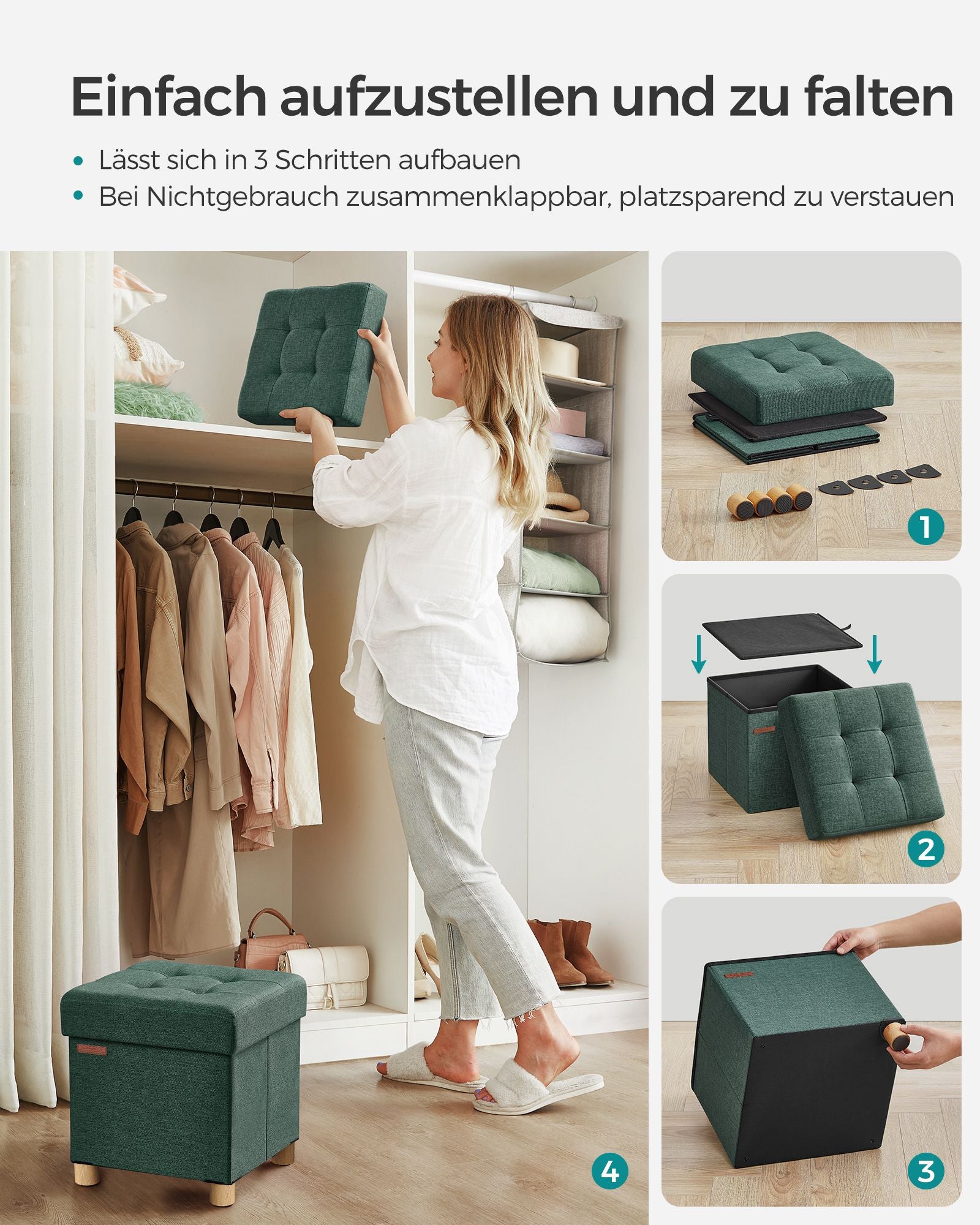 Sitzbank klappbar 38 x 38 x 40 cm mit Stauraum vintagegrün
