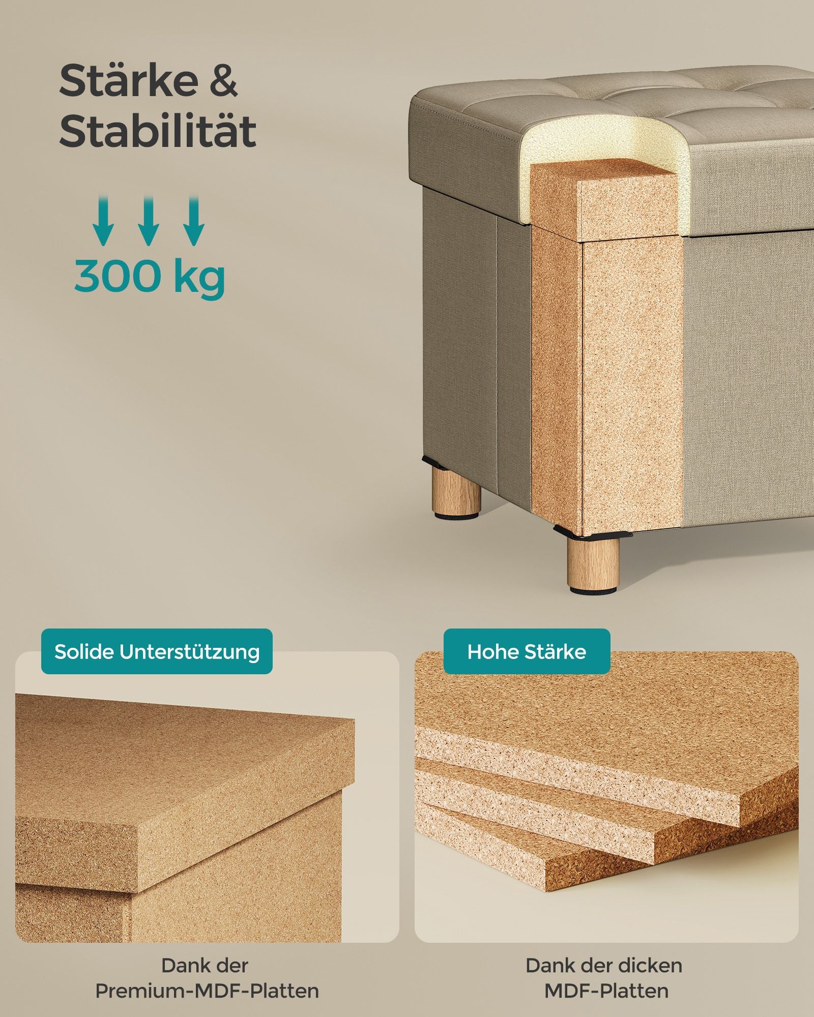 Klappbarer Sitzhocker mit Stauraum 38 x 38 cm kamelbraun
