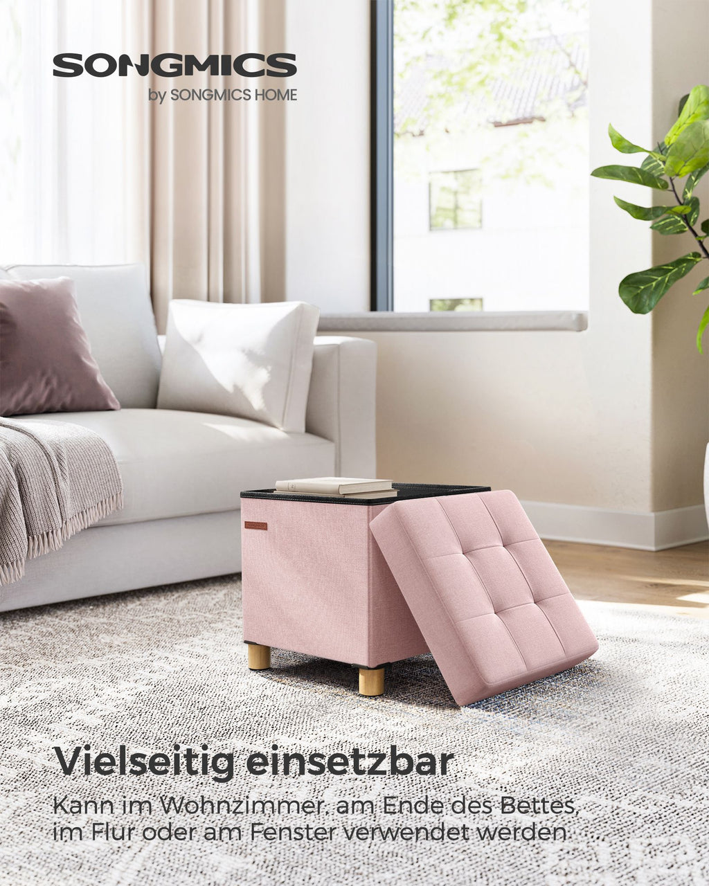 Sitzbank klappbar 38 x 38 x 40 cm mit Stauraum pastellrosa