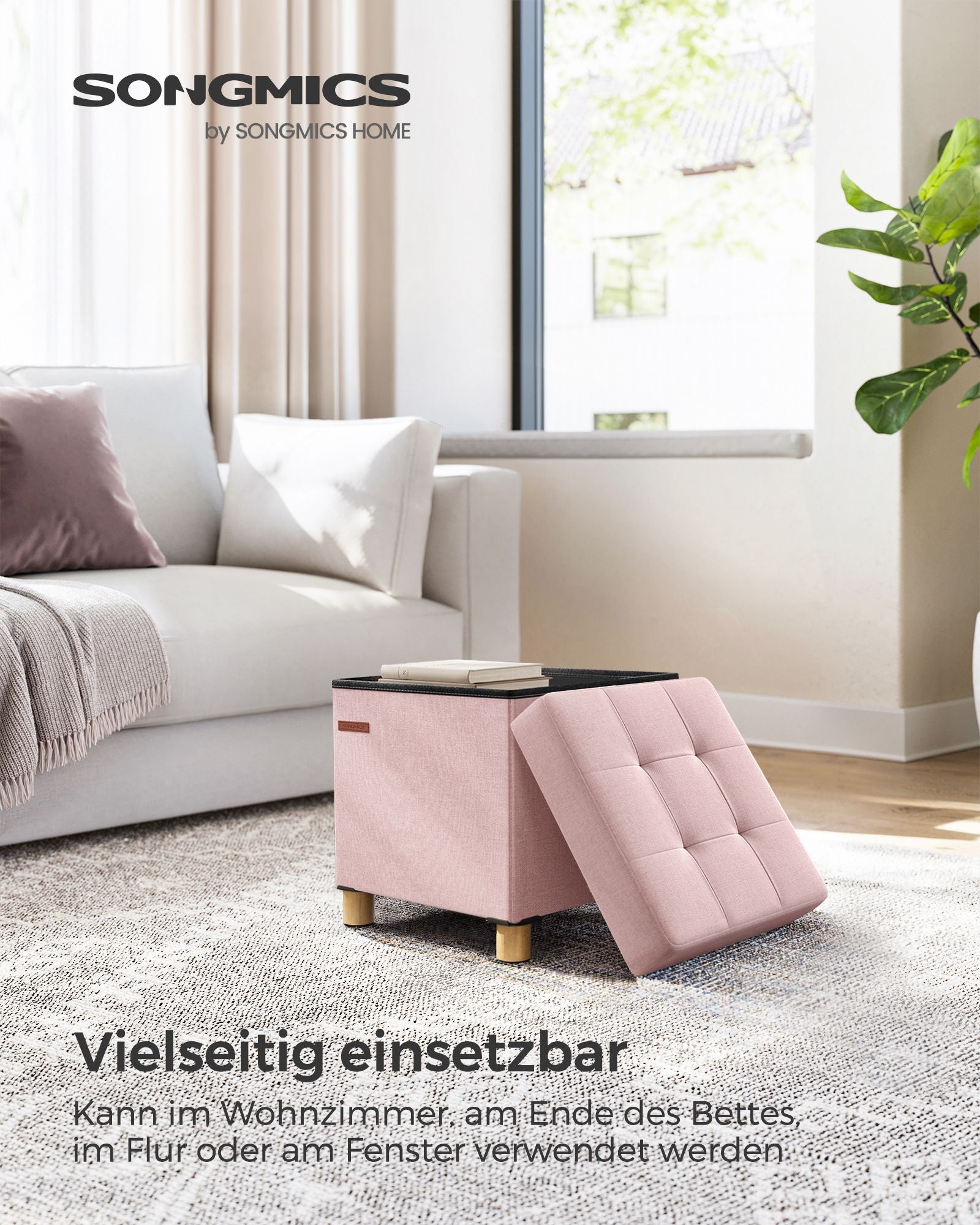 Sitzbank klappbar 38 x 38 x 40 cm mit Stauraum pastellrosa