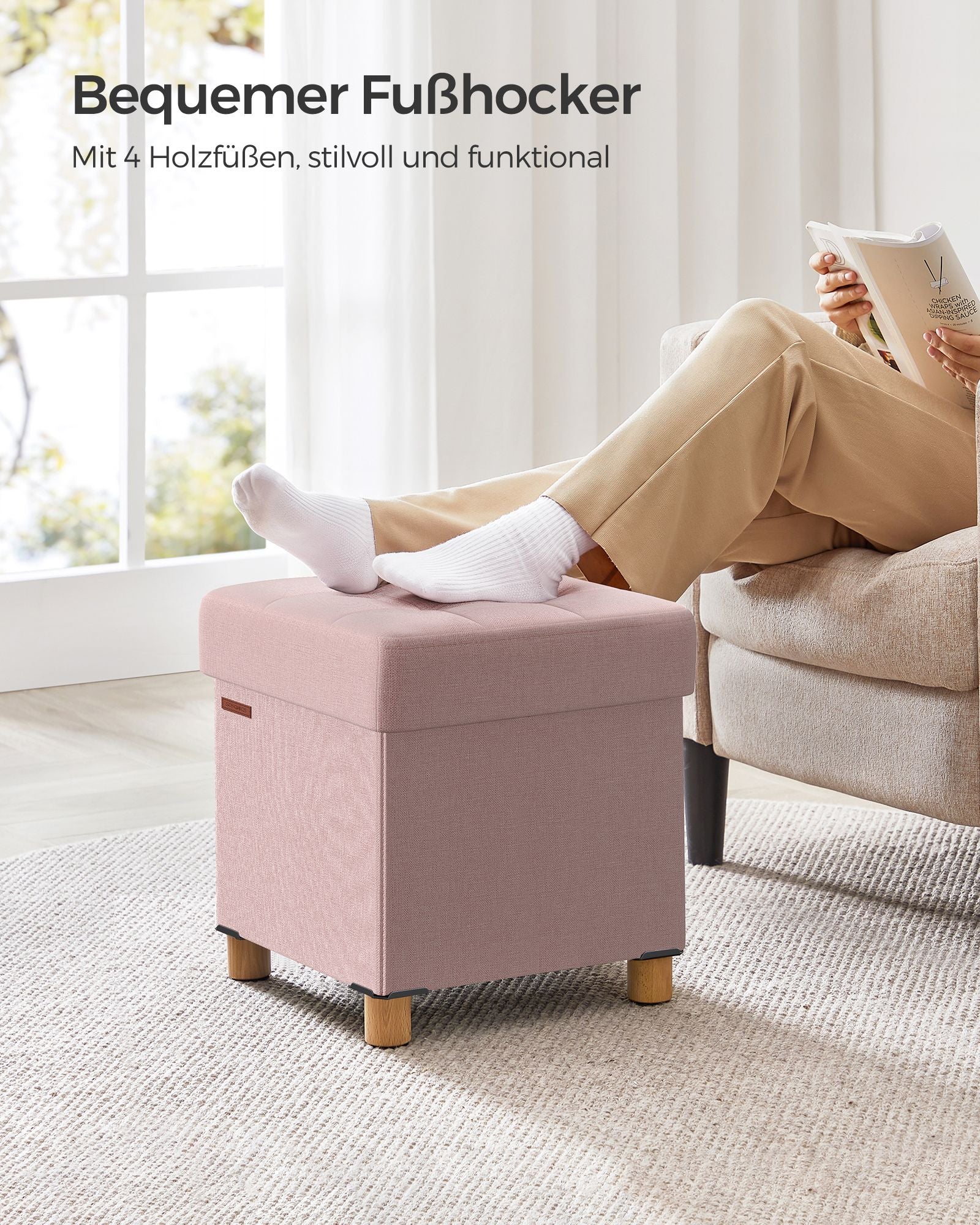 Sitzbank klappbar 38 x 38 x 40 cm mit Stauraum pastellrosa