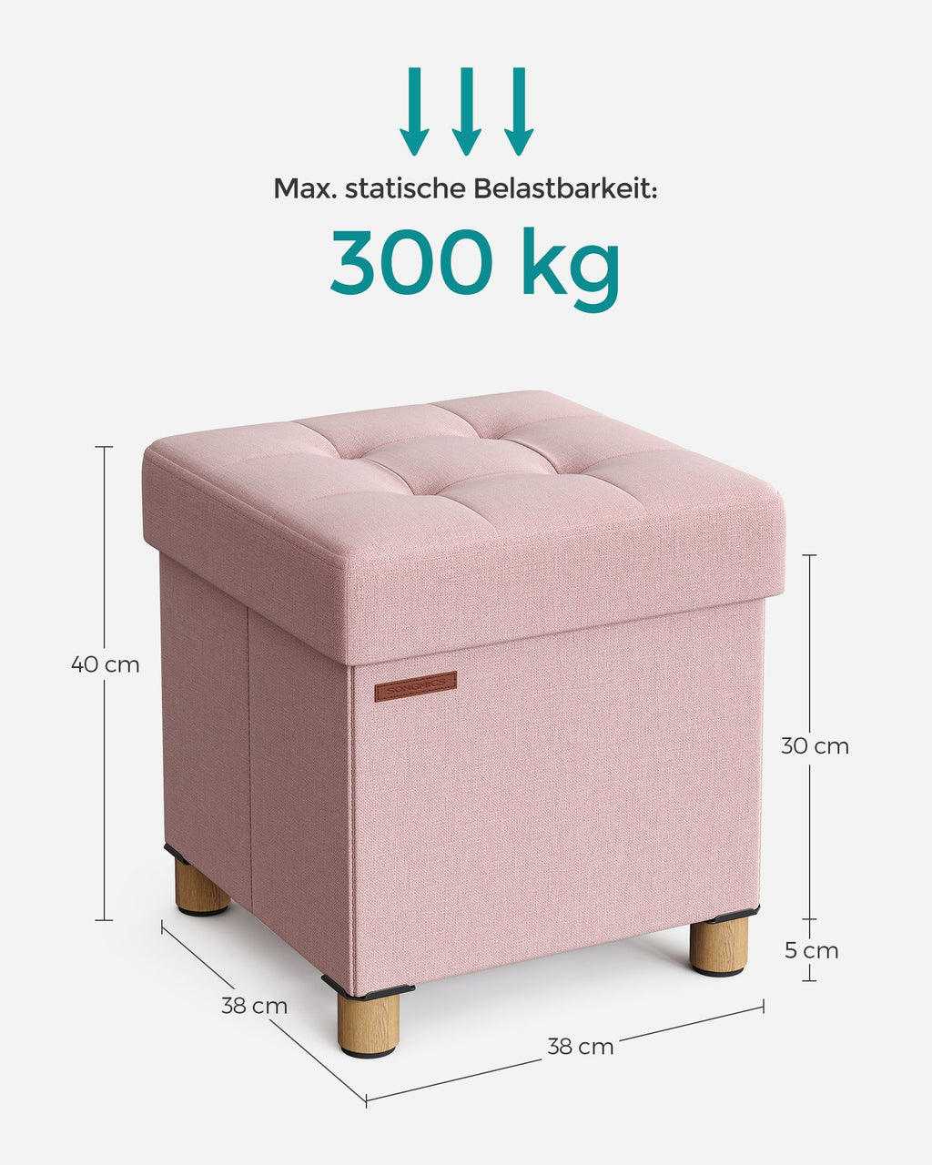 Sitzbank klappbar 38 x 38 x 40 cm mit Stauraum pastellrosa