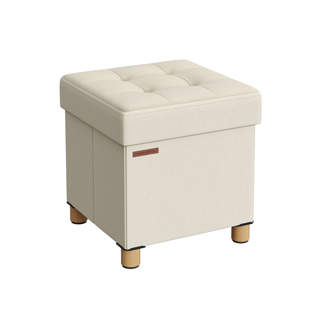 Klappbarer Sitzhocker mit Stauraum 38 x 38 cm cremeweiß