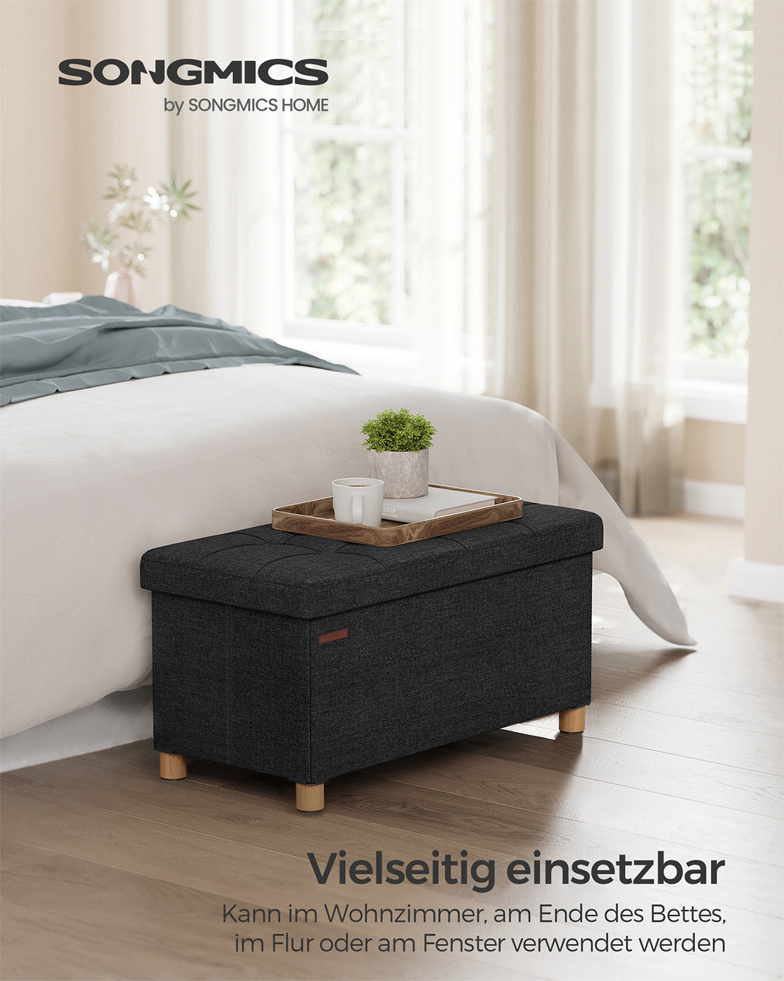 Sitzbank klappbar 38 x 76 x 40 cm mit Stauraum schwarz