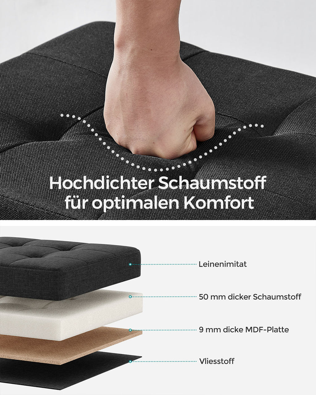 Sitzbank klappbar 38 x 76 x 40 cm mit Stauraum schwarz
