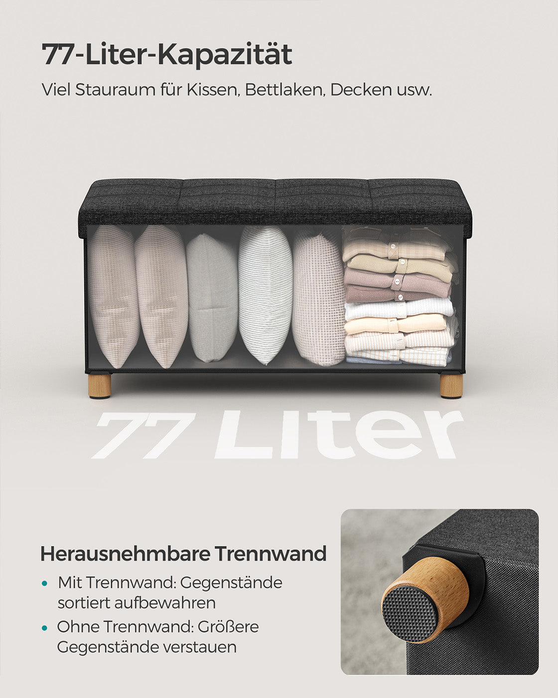 Sitzbank klappbar 38 x 76 x 40 cm mit Stauraum schwarz