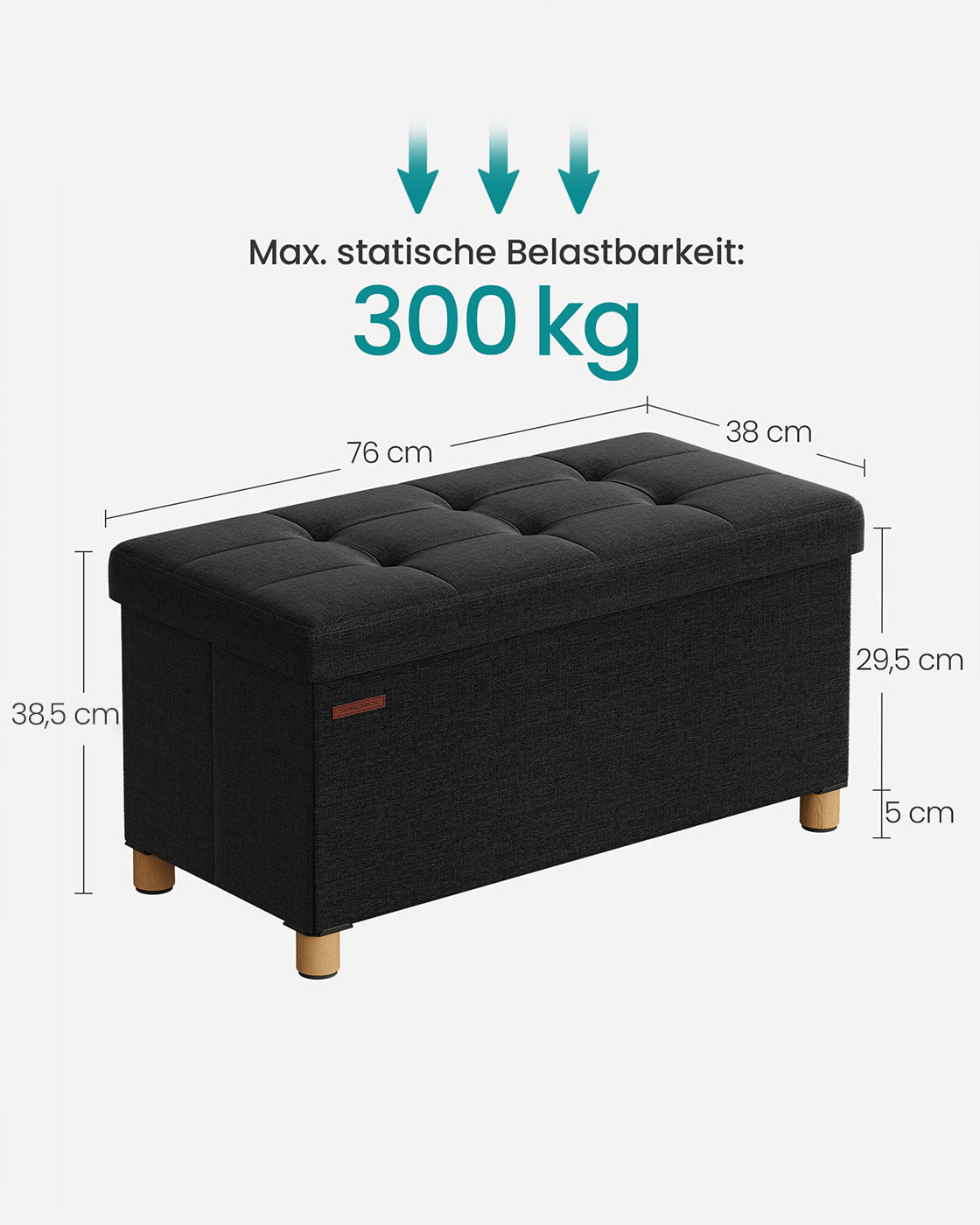 Sitzbank klappbar 38 x 76 x 40 cm mit Stauraum schwarz
