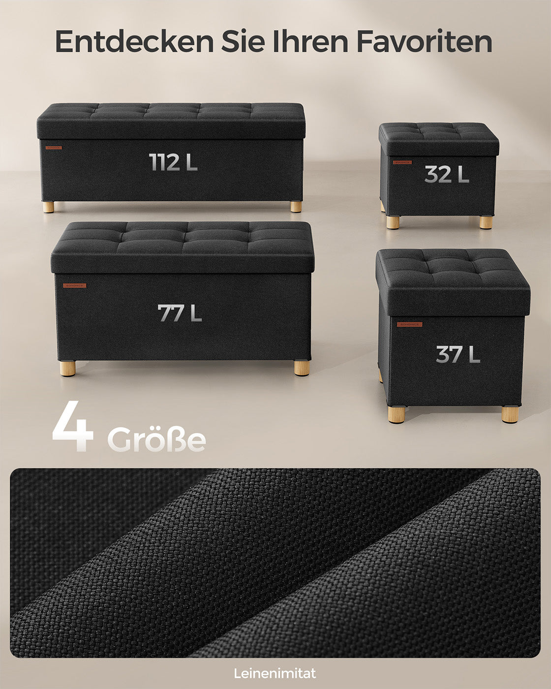 Sitzbank klappbar 38 x 76 x 40 cm mit Stauraum schwarz