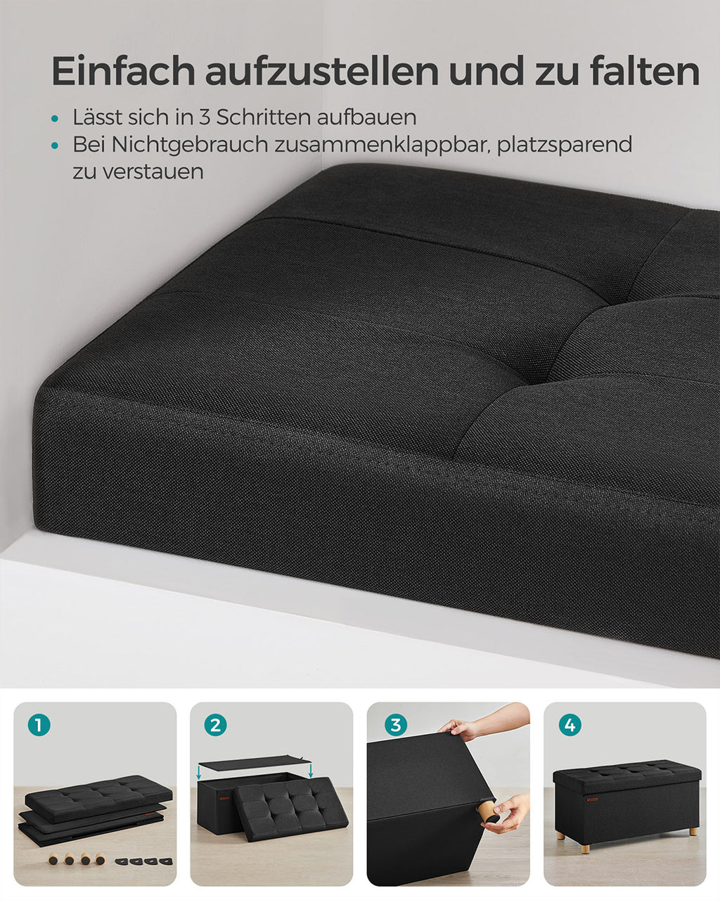 Sitzbank klappbar 38 x 76 x 40 cm mit Stauraum schwarz