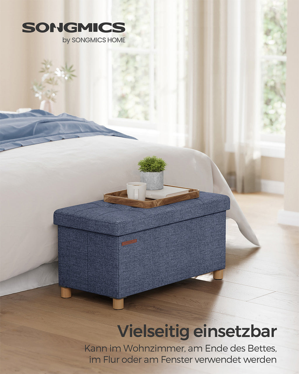 Sitzbank klappbar 38 x 76 x 40 cm mit Stauraum helldenimblau