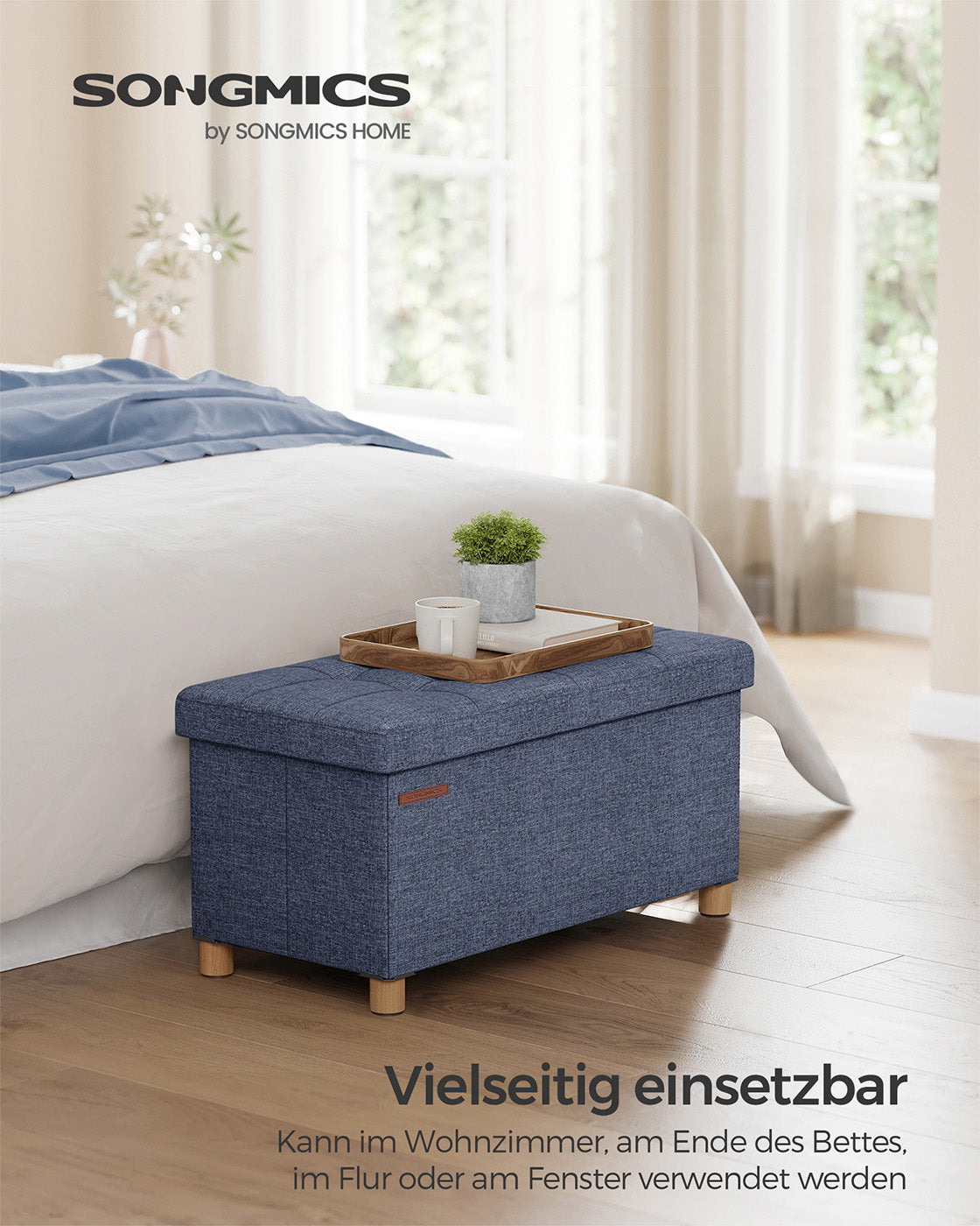Sitzbank klappbar 38 x 76 x 40 cm mit Stauraum helldenimblau