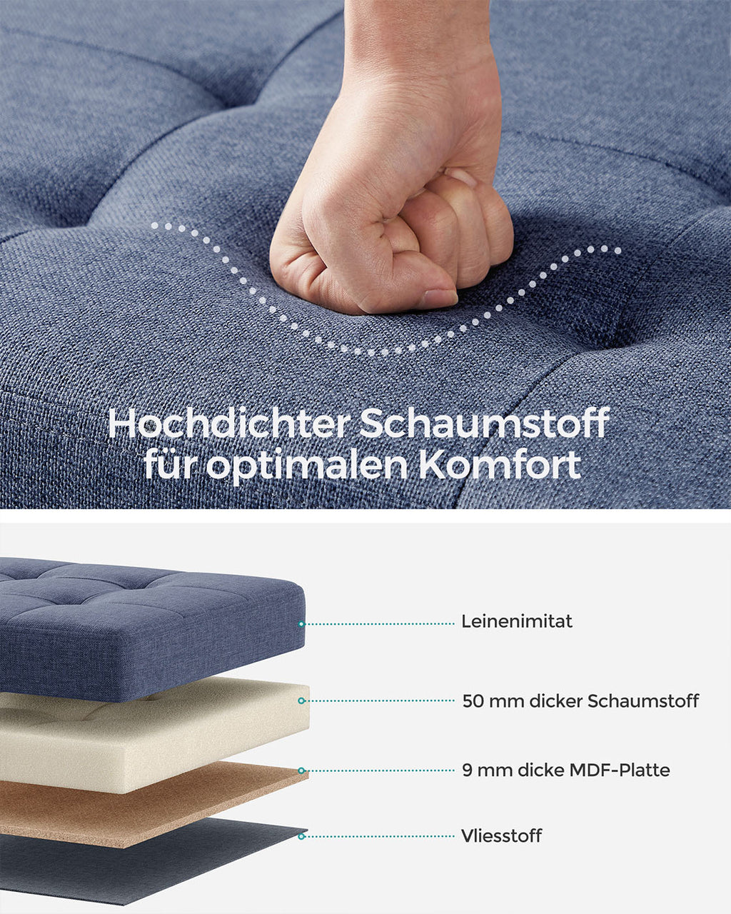 Sitzbank klappbar 38 x 76 x 40 cm mit Stauraum helldenimblau