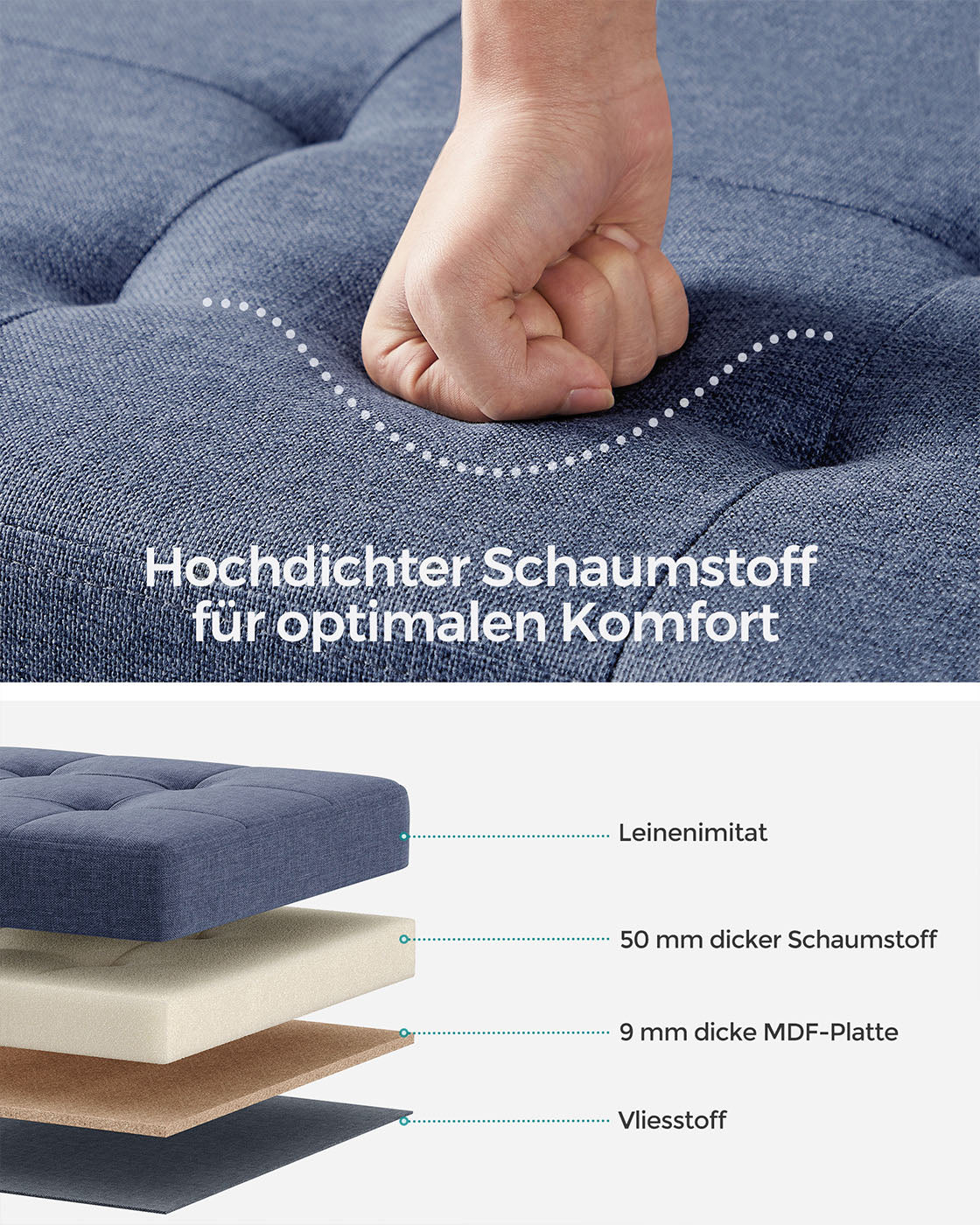 Sitzbank klappbar 38 x 76 x 40 cm mit Stauraum helldenimblau